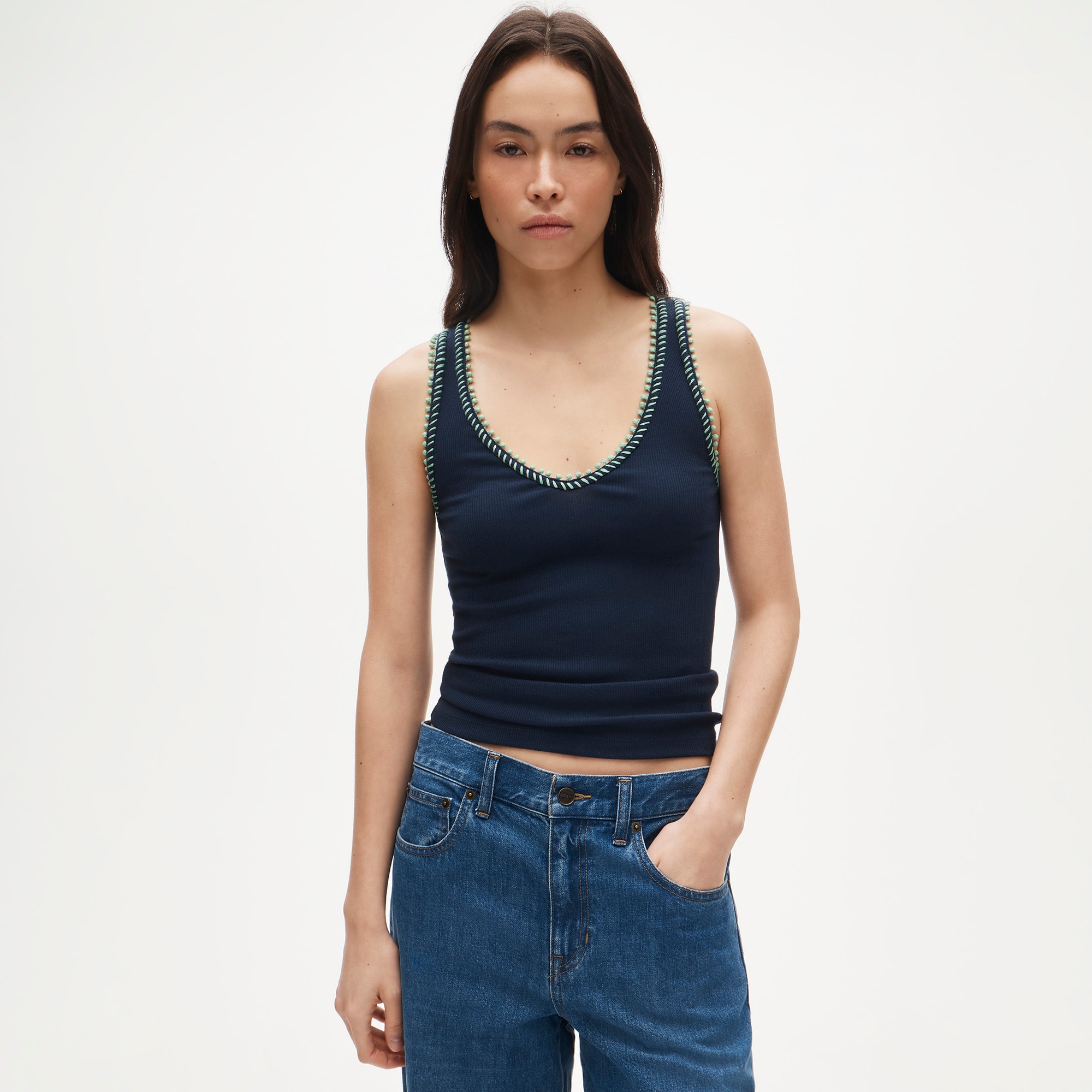 Perfect rib V-neck tank top with hand-stitched trim - image 2