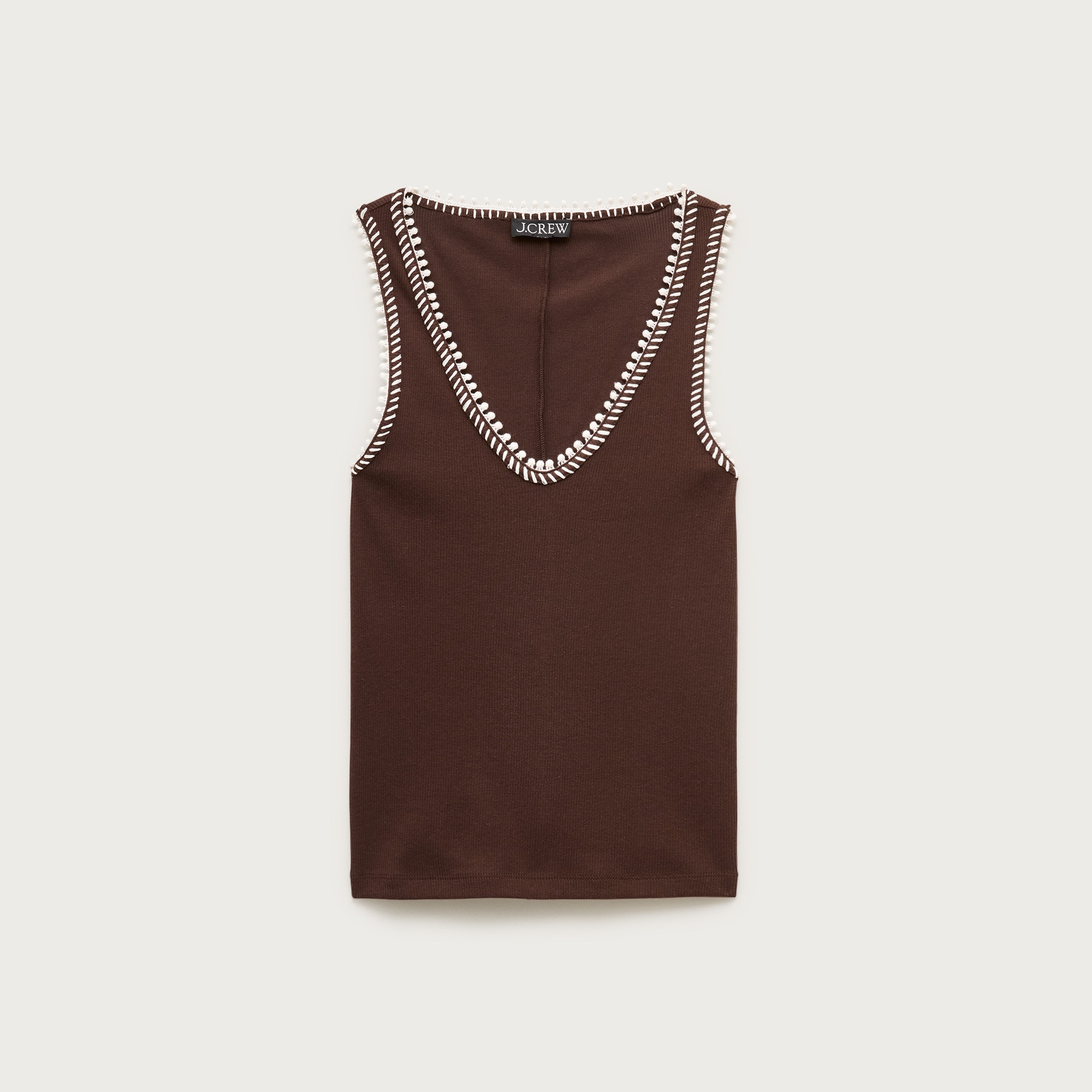Perfect rib V-neck tank top with hand-stitched trim