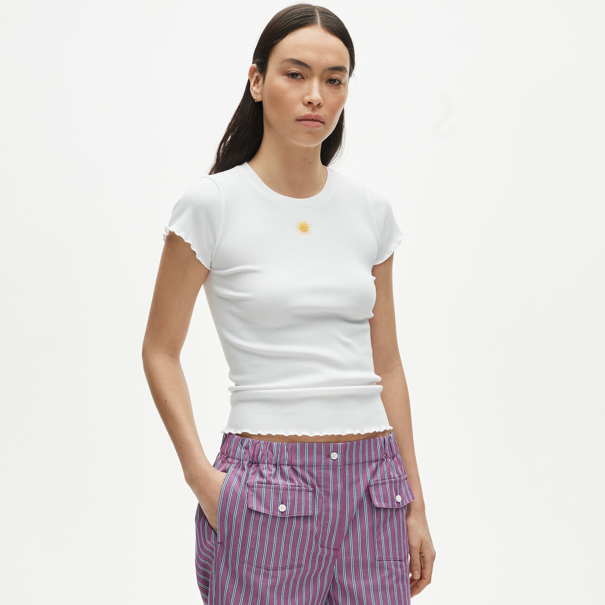 Perfect rib embroidered sun graphic T-shirt - image 2