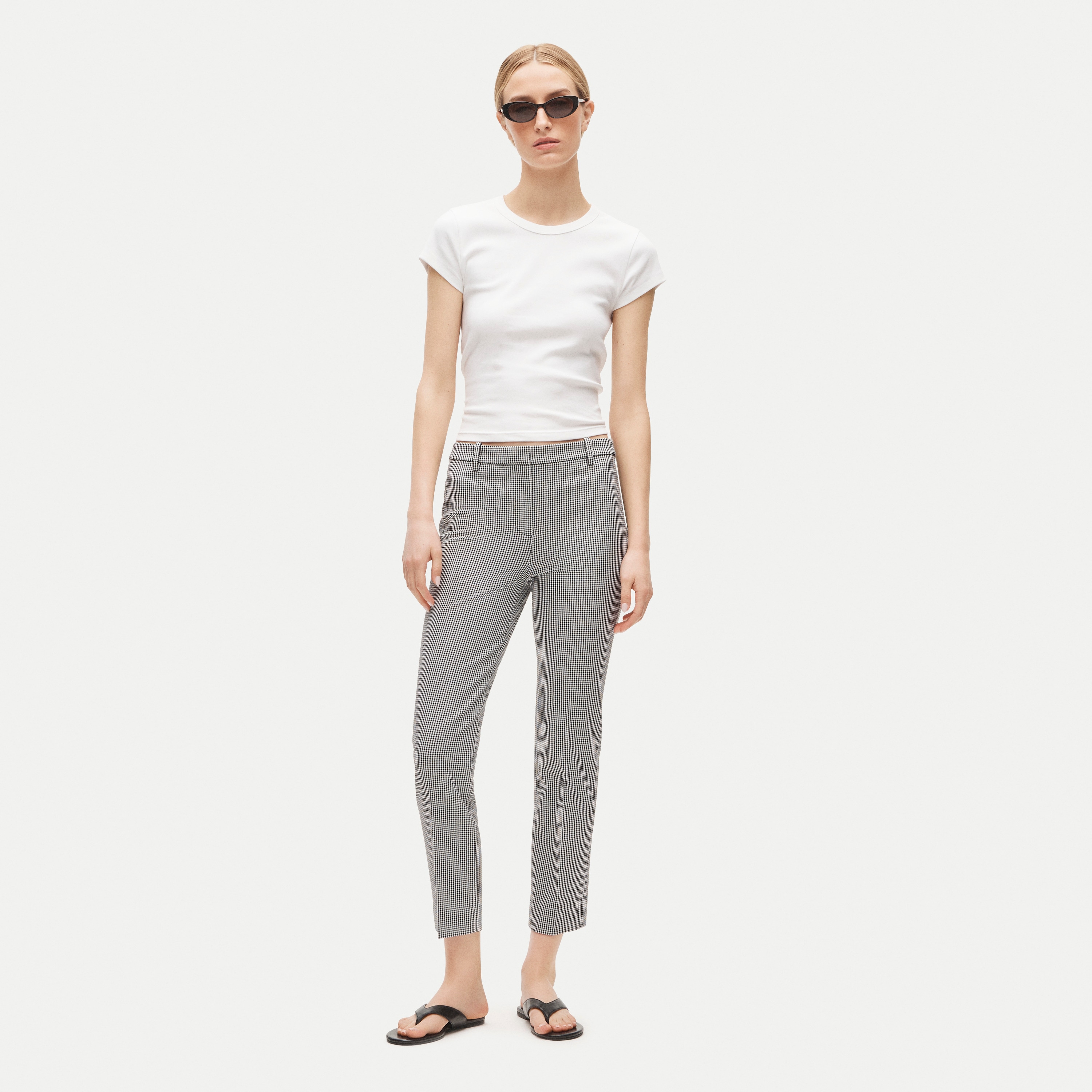 Café capri in gingham bi-stretch cotton blend