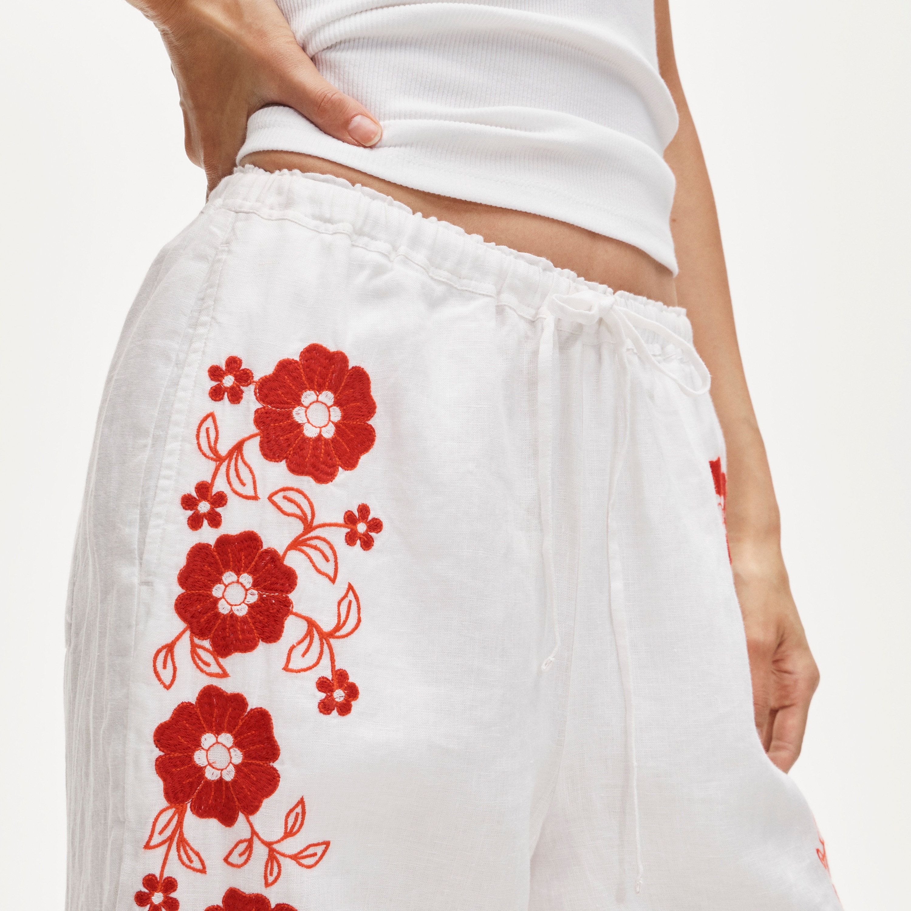 Soleil Pant In Embroidered Linen For Women | J.Crew
