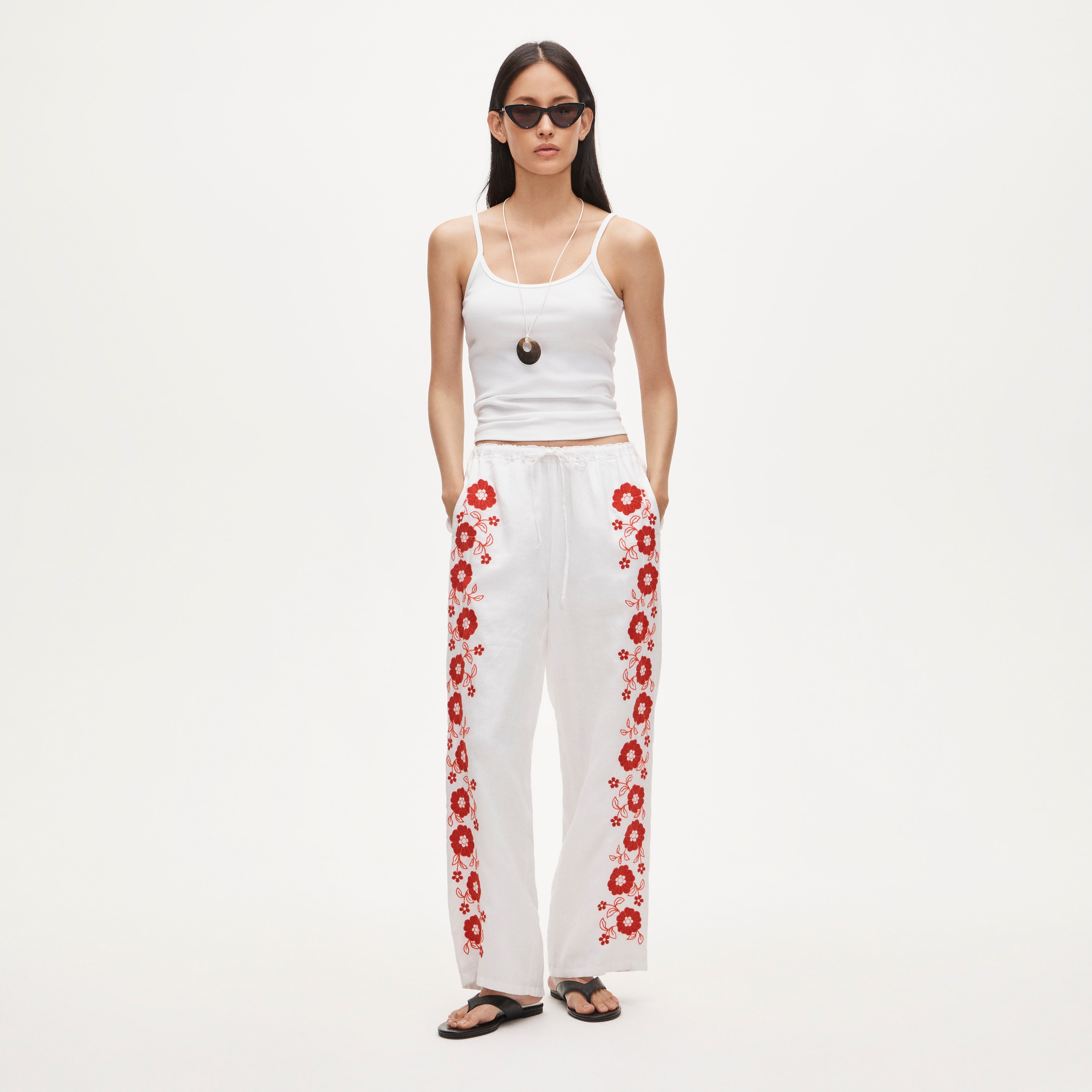 Soleil pant in embroidered linen