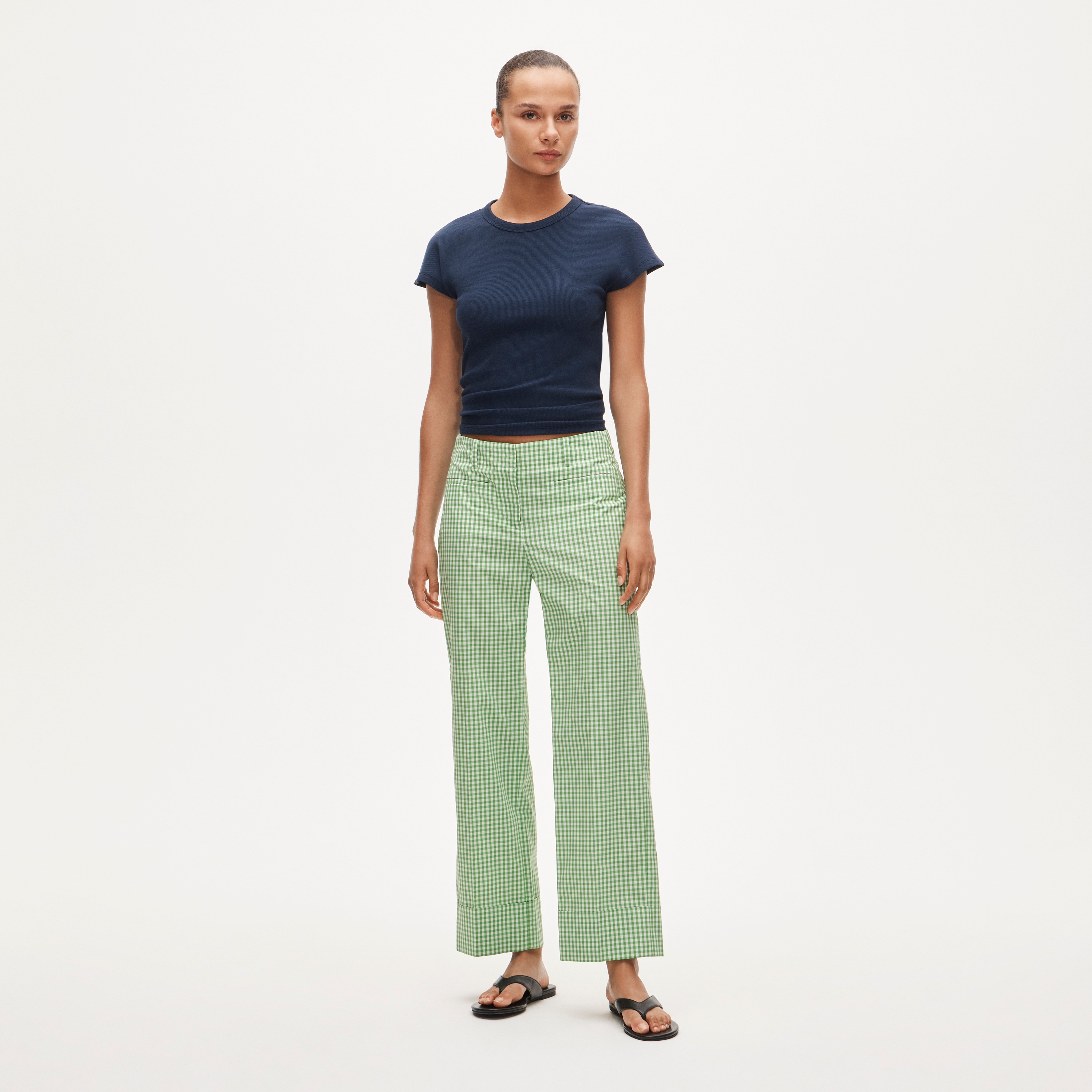 Cuffed gingham taffeta pant