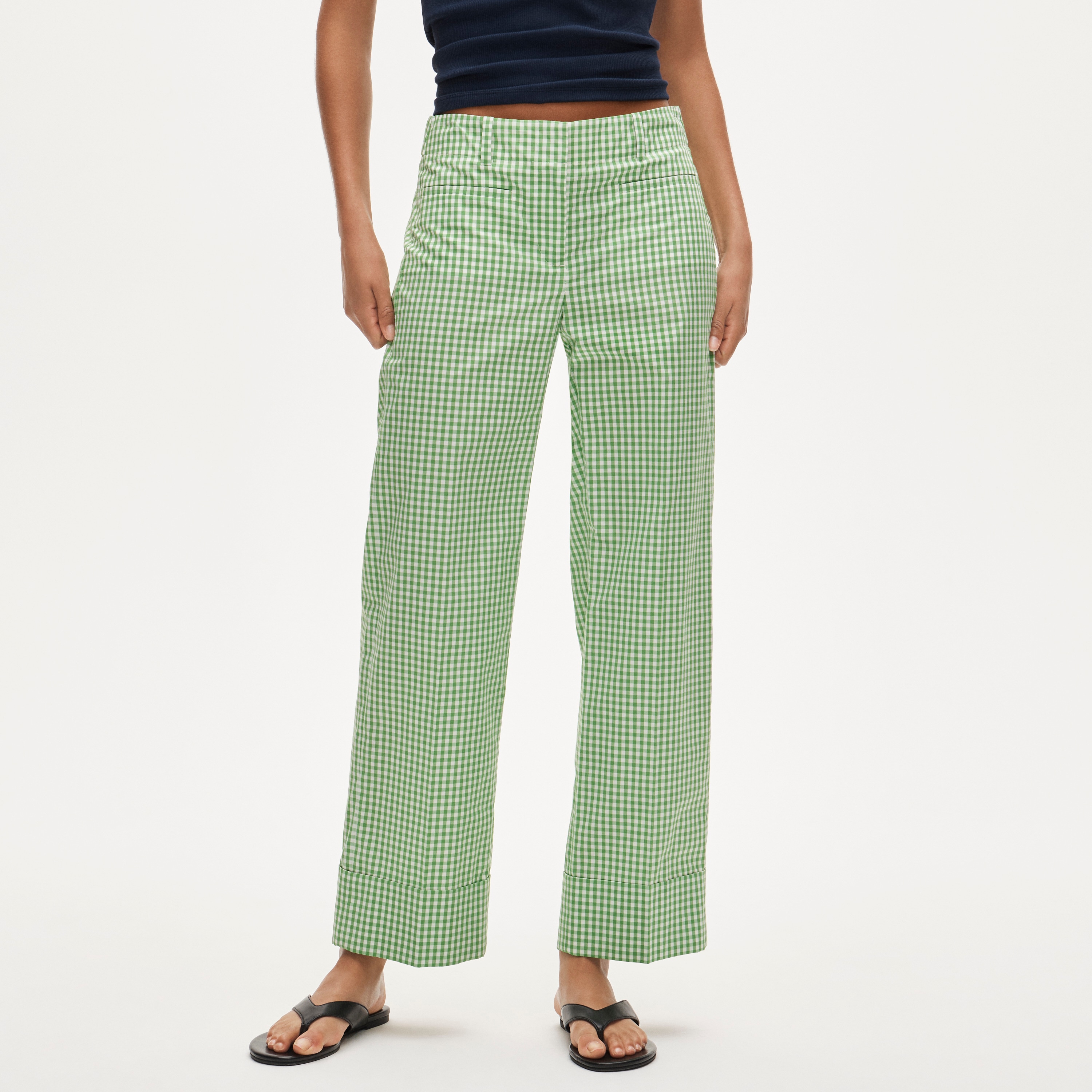 Cuffed gingham taffeta pant
