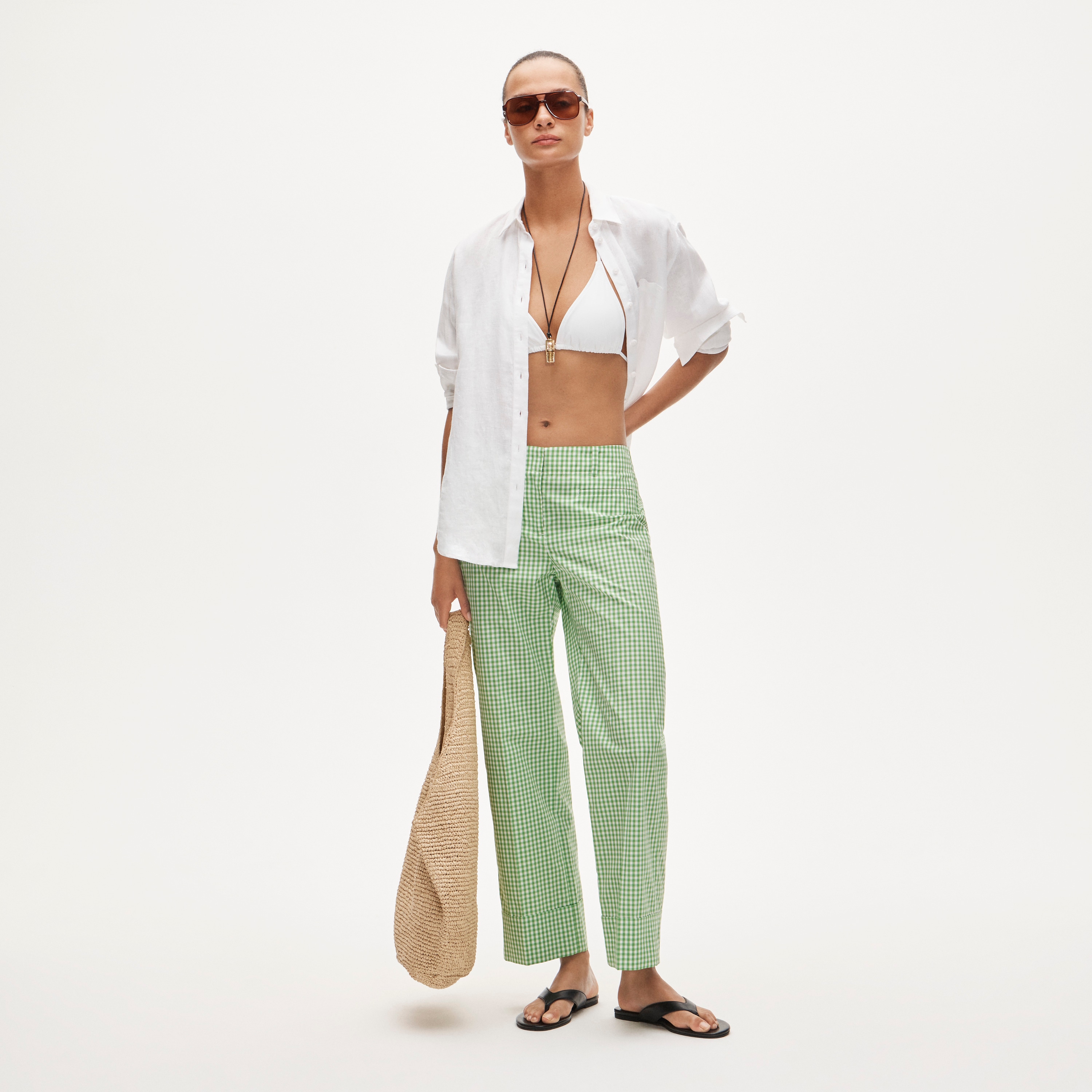 Cuffed gingham taffeta pant