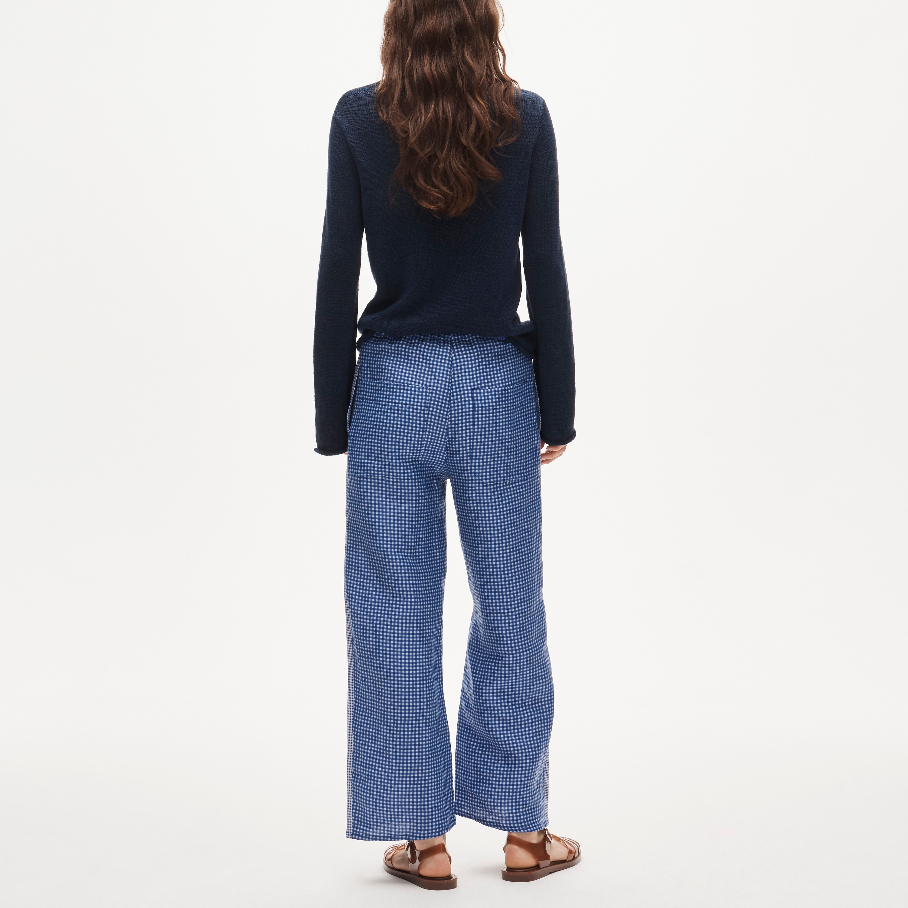 Luna Pant In Gingham Linen Blend For Women | J.Crew