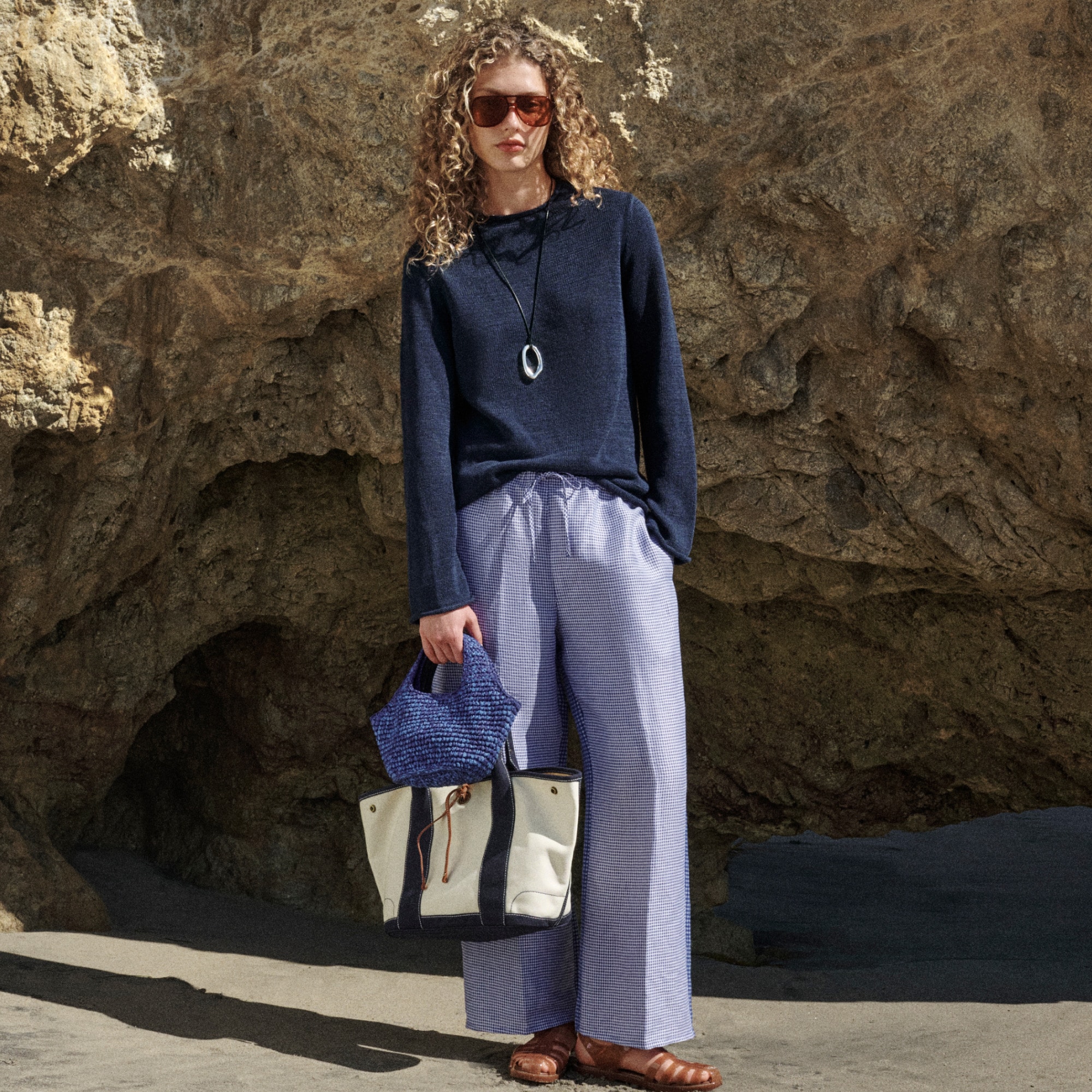 Luna Pant In Gingham Linen Blend For Women | J.Crew