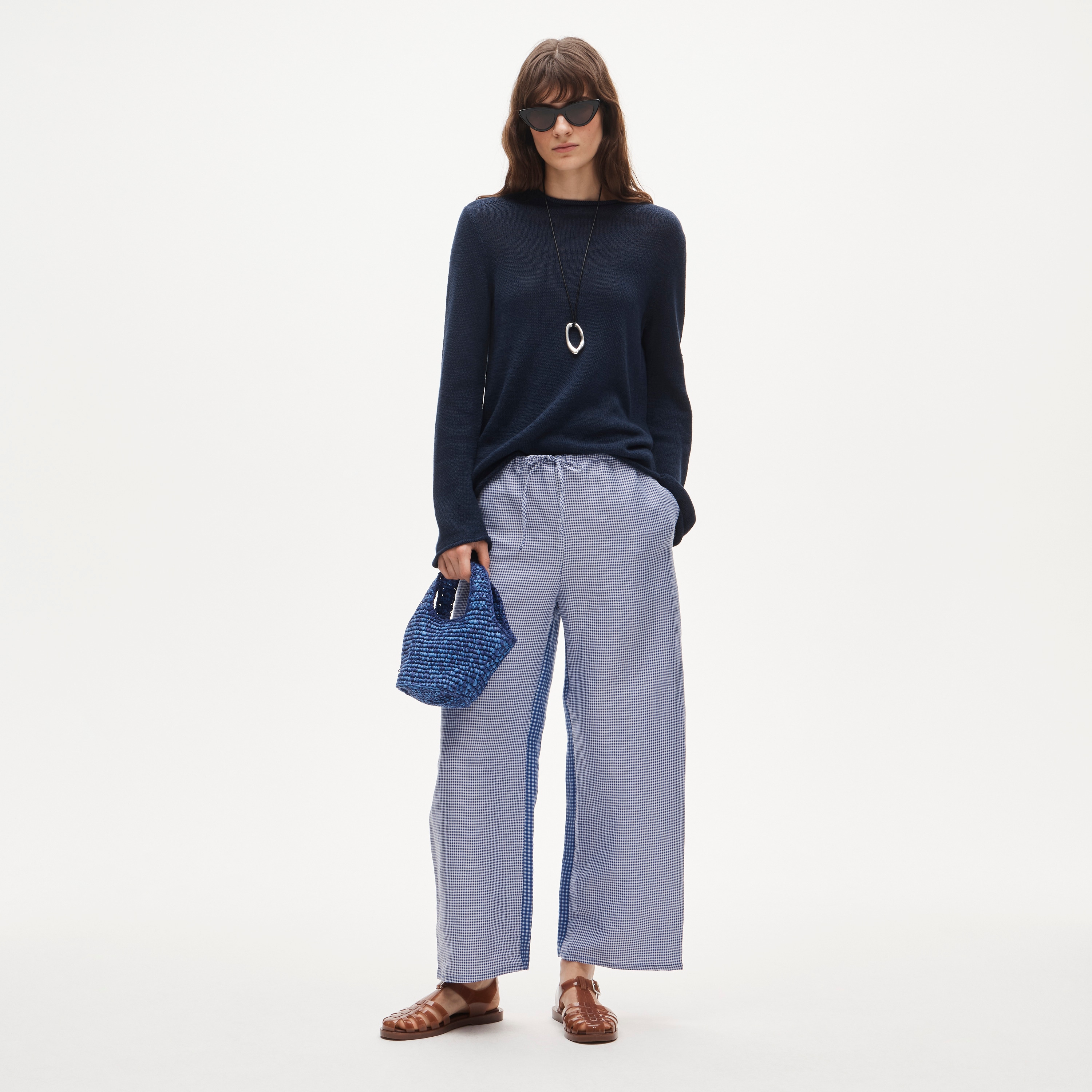 Luna pant in gingham linen blend