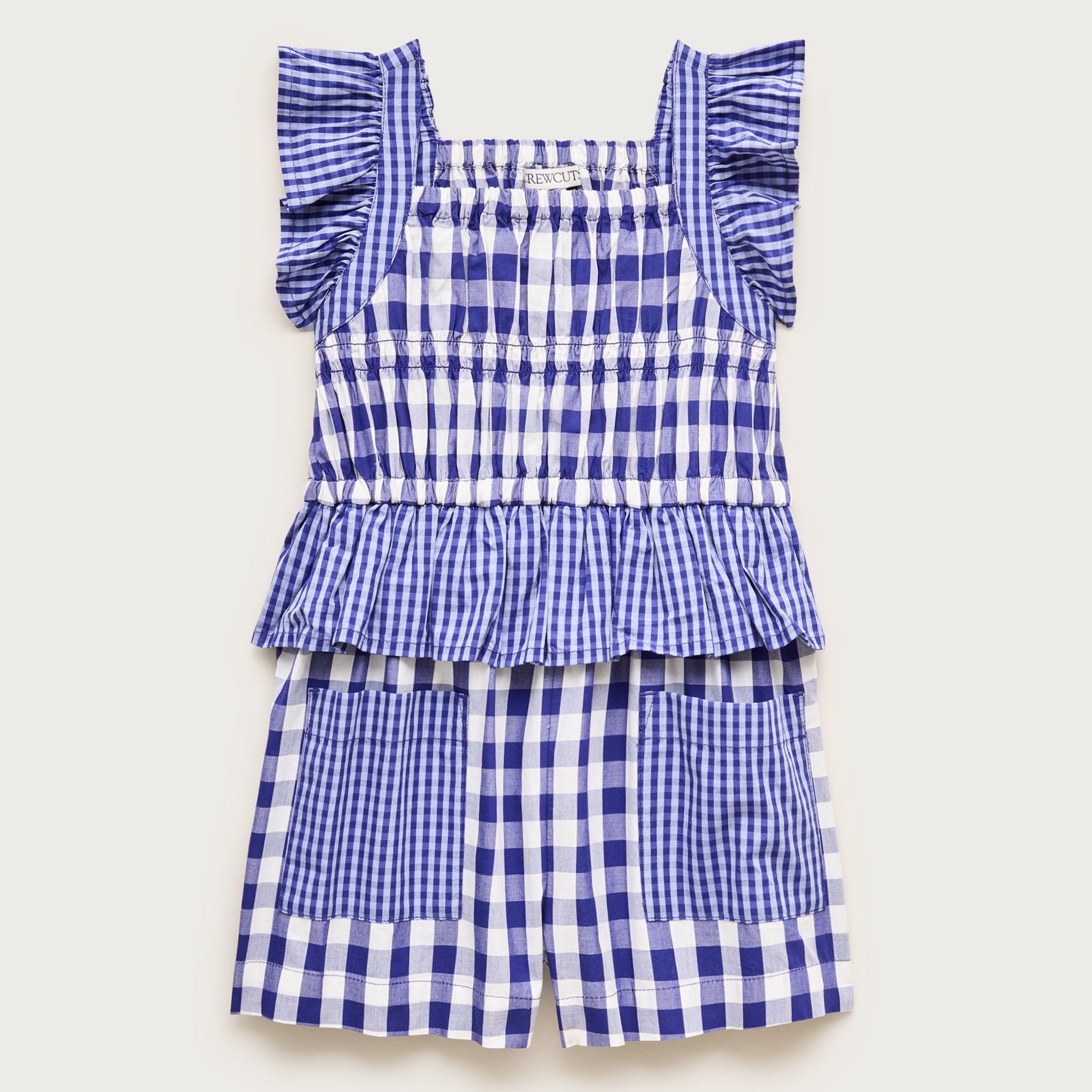 Girls' patch-pocket romper in mixed gingham cotton poplin from J.Crew - $98
