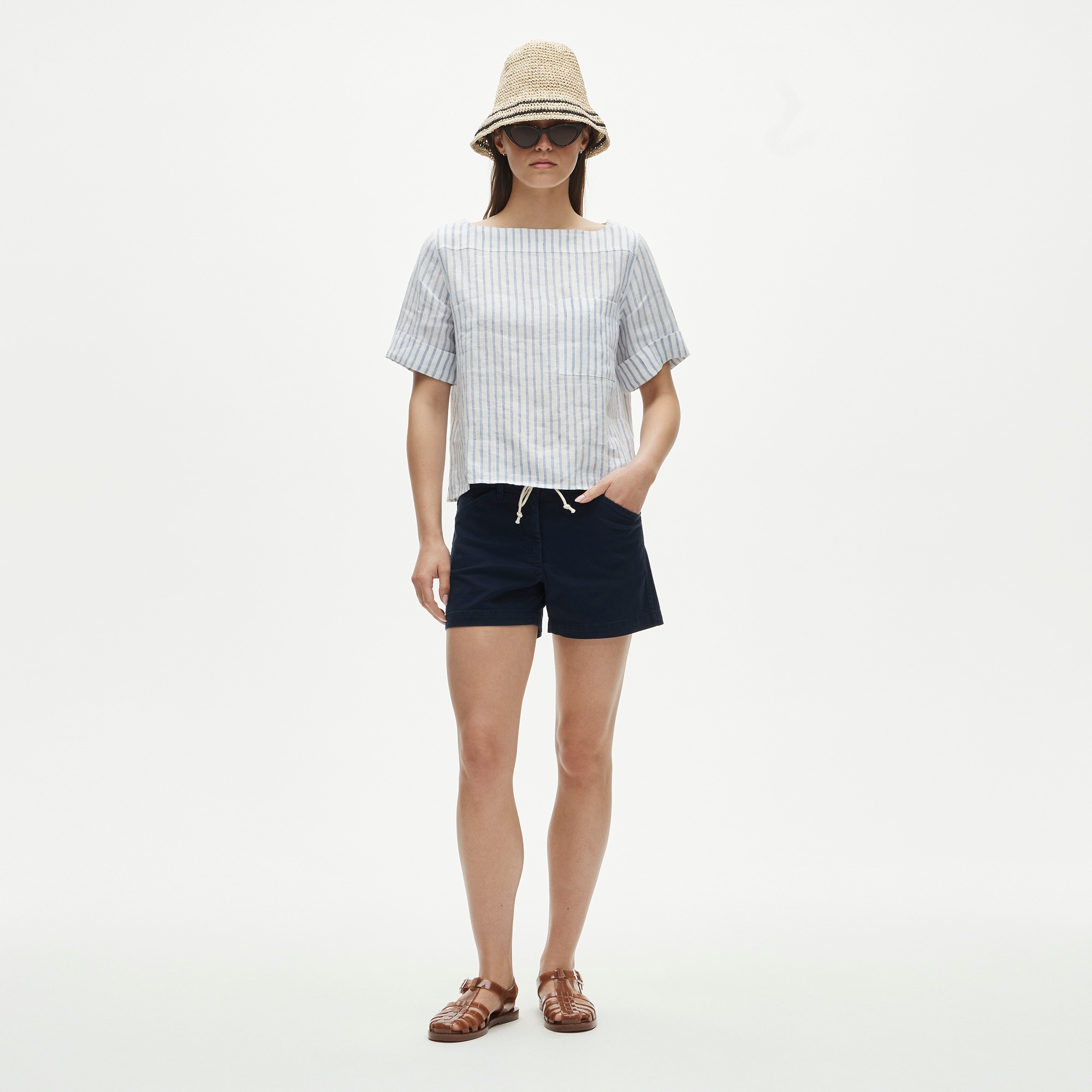 Boatneck T-shirt in striped linen - image 3