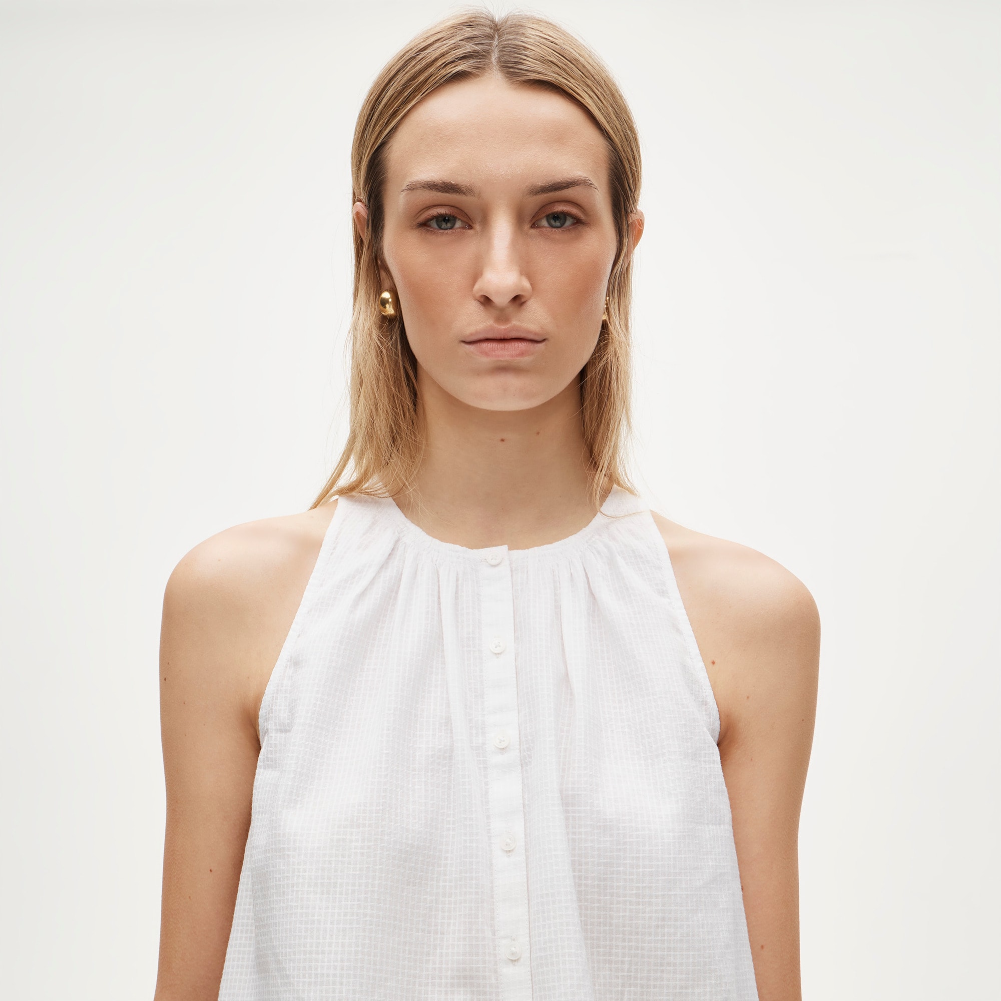 High-neck tank top in textured cotton voile - image 4