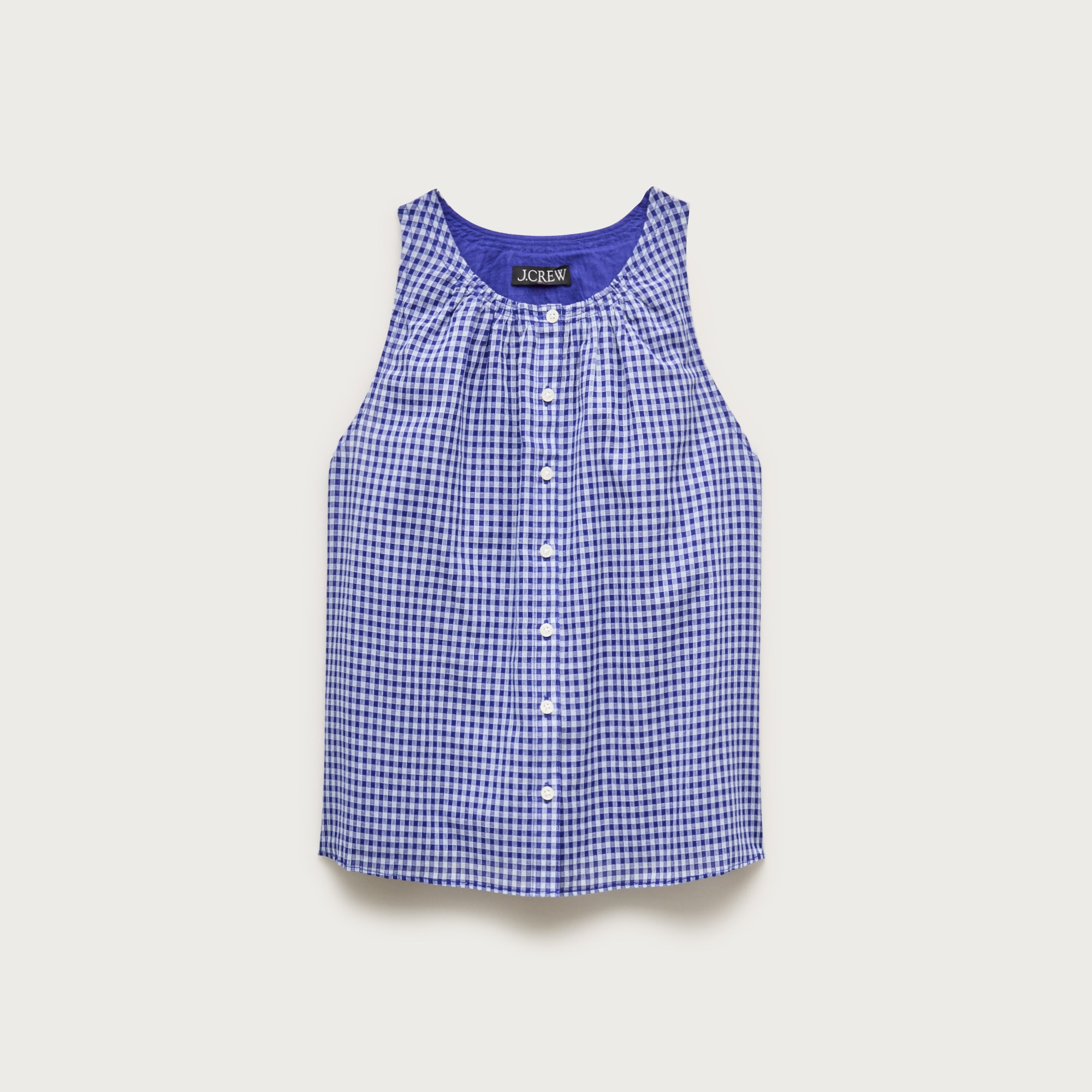 High-neck tank top in gingham cotton voile