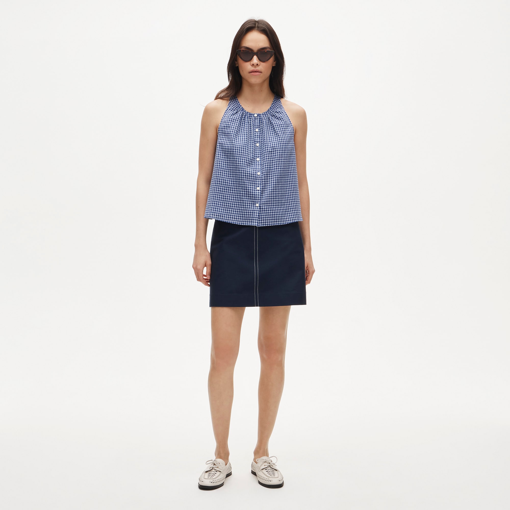 High-neck tank top in gingham cotton voile - image 3