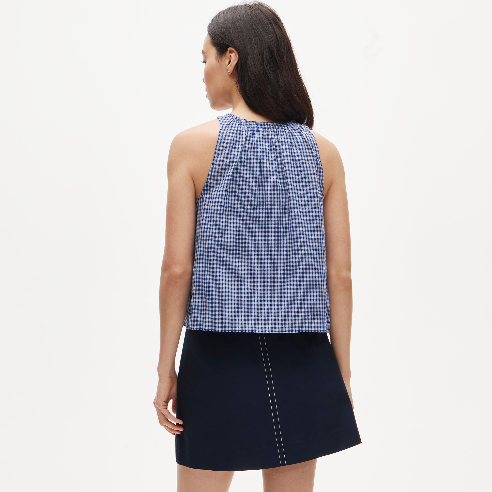 High-neck tank top in gingham cotton voile - image 5