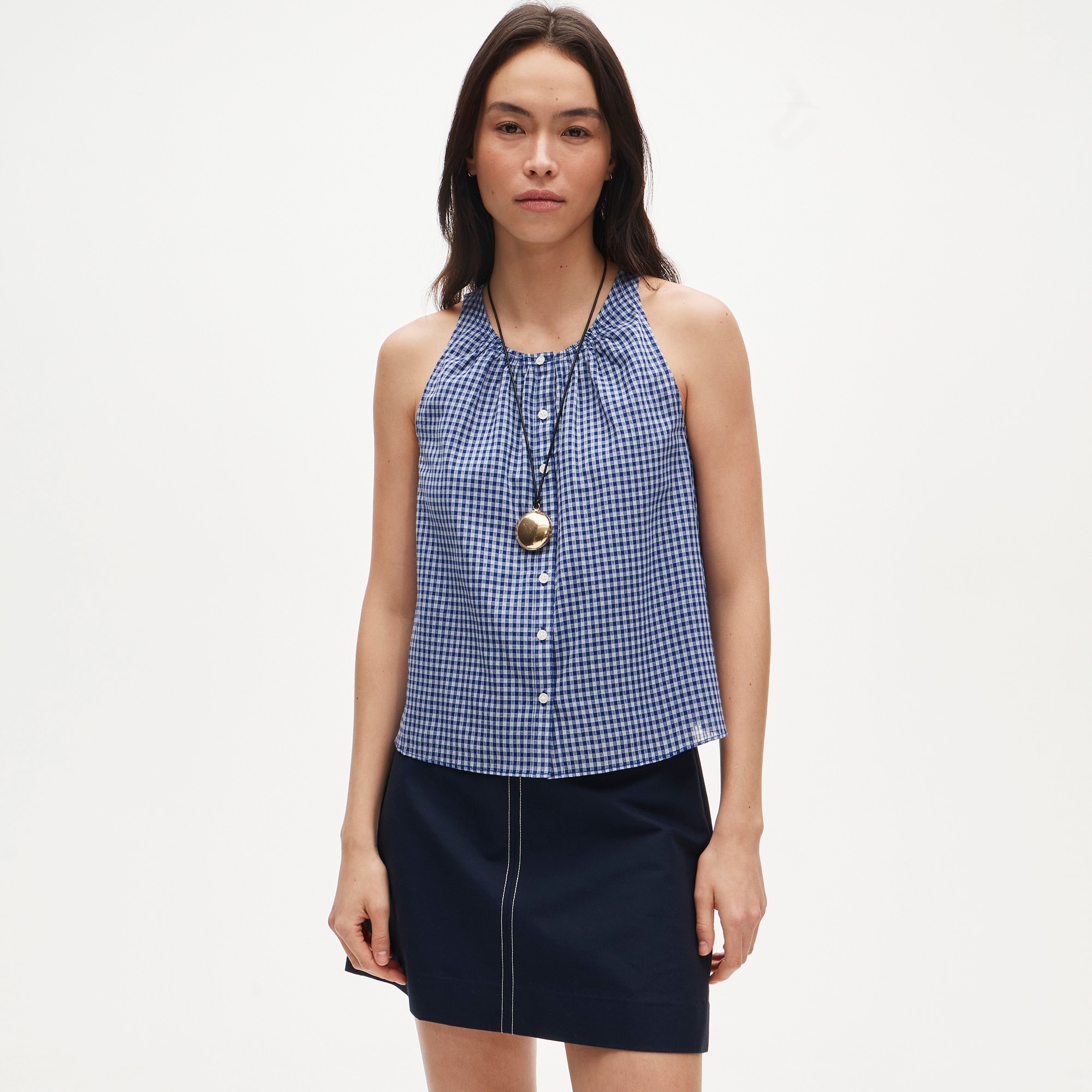 High-neck tank top in gingham cotton voile - image 2