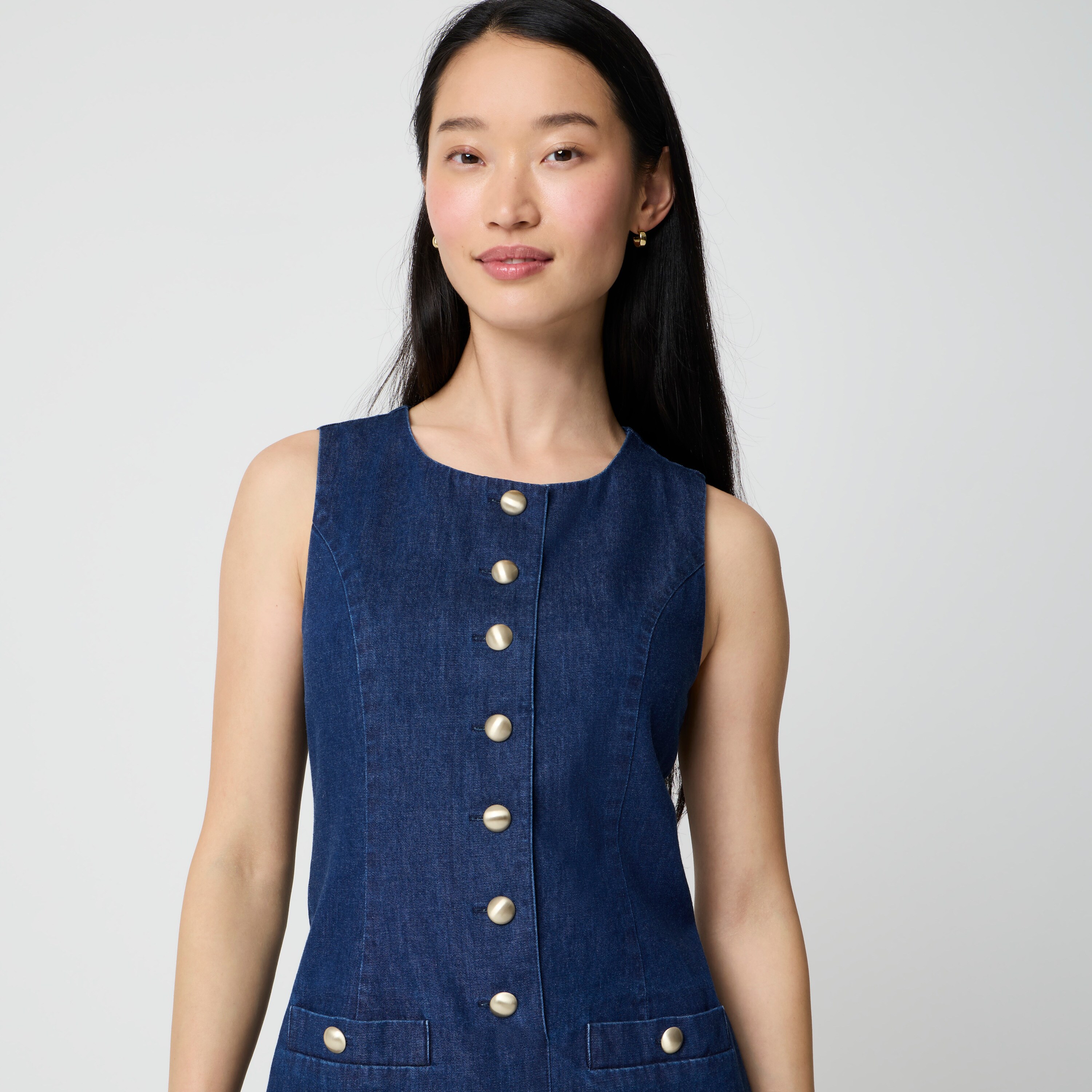 Chambray button-front mini dress
