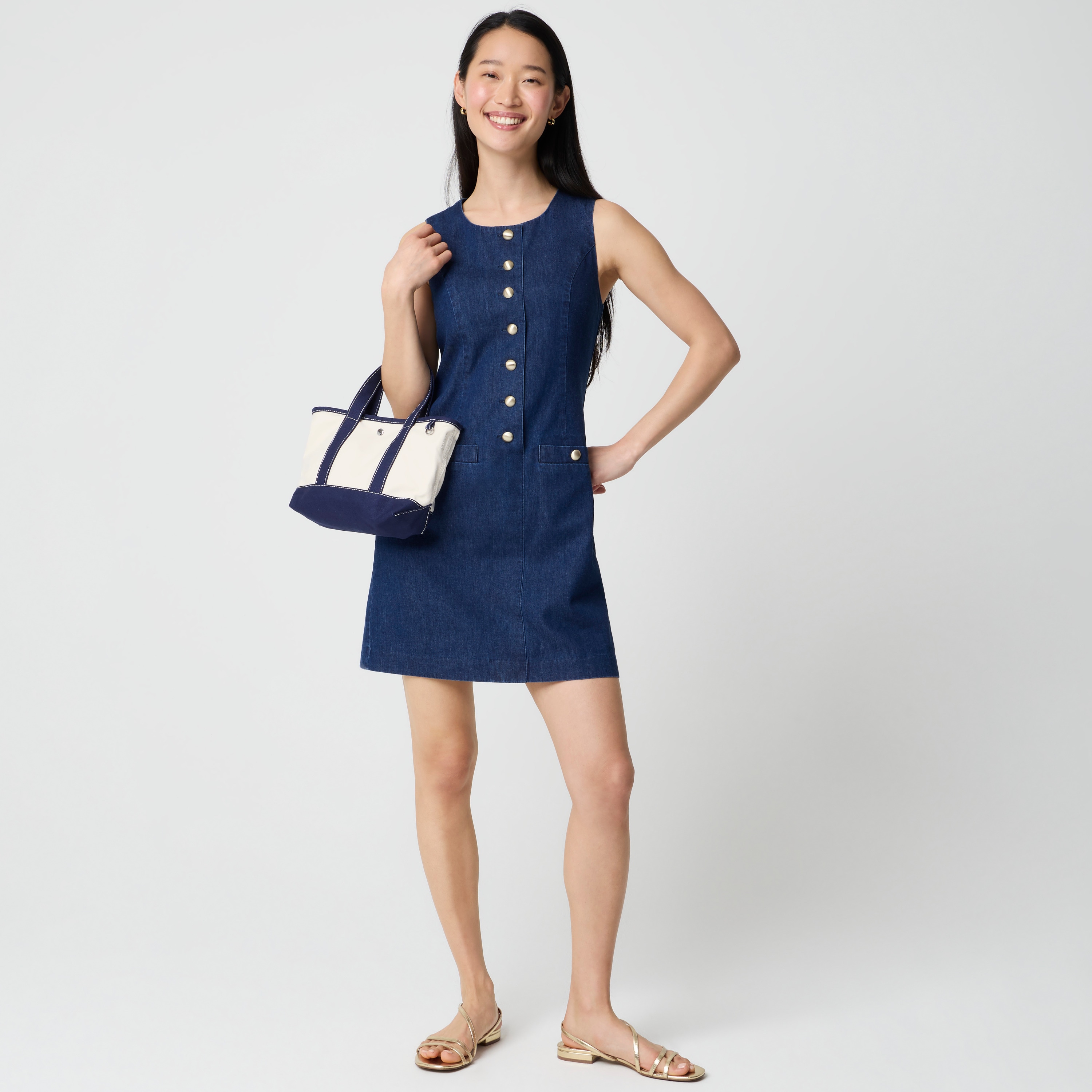 Chambray button-front mini dress