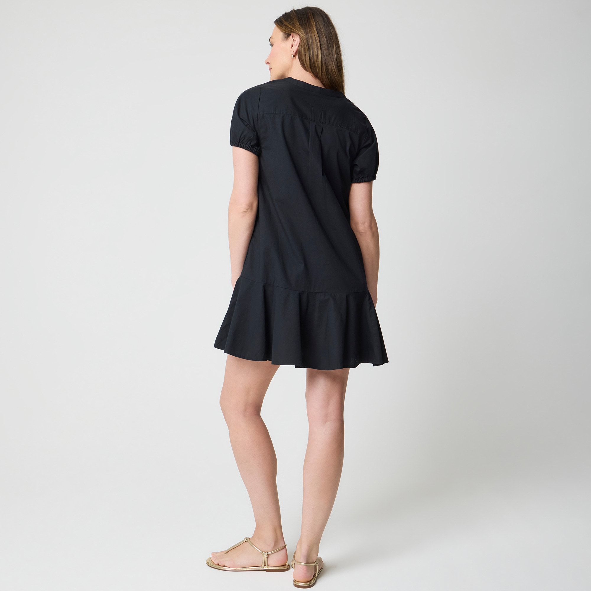 j crew factory black dress Ruffle-sleeve Mini Shirt-dress For Women