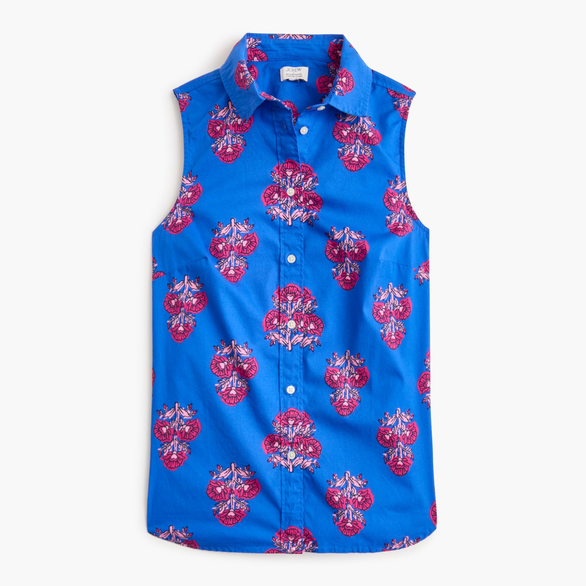 Sleeveless cotton-blend poplin shirt in signature fit