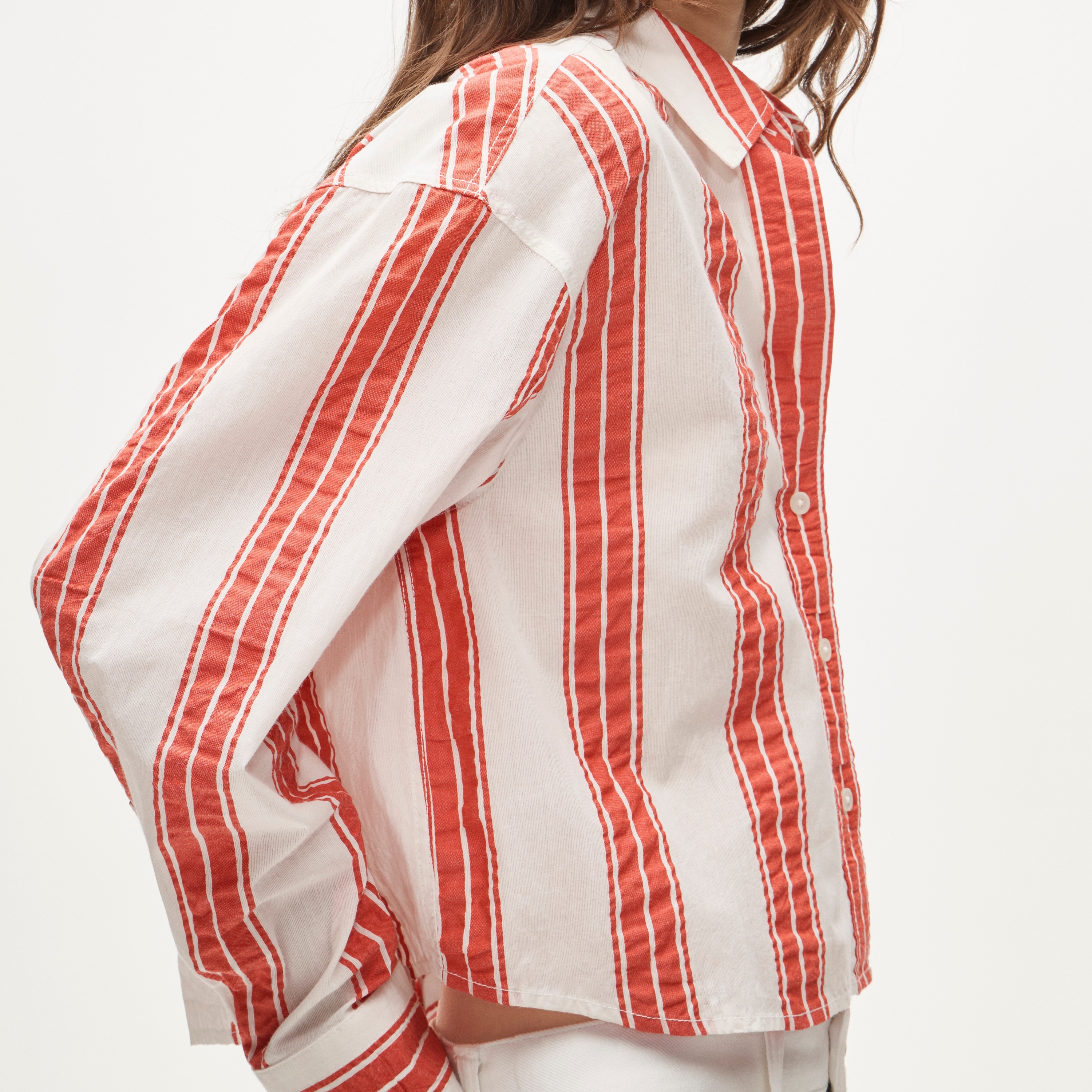 Étienne cropped button-up in striped dobby