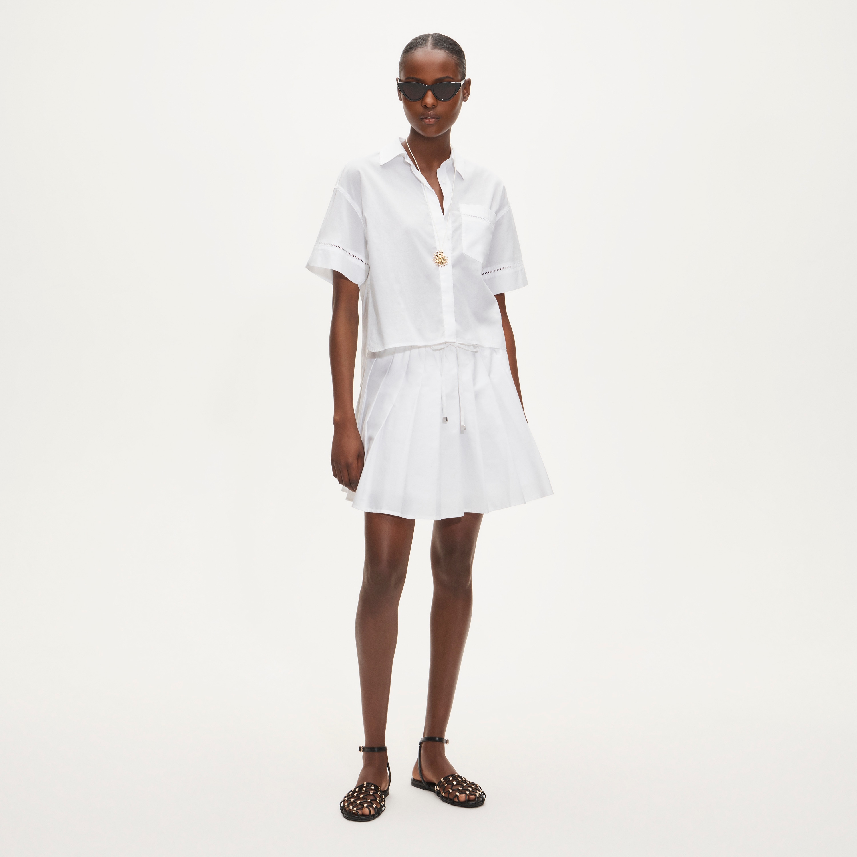 Étienne cropped button-up shirt in eyelet sateen