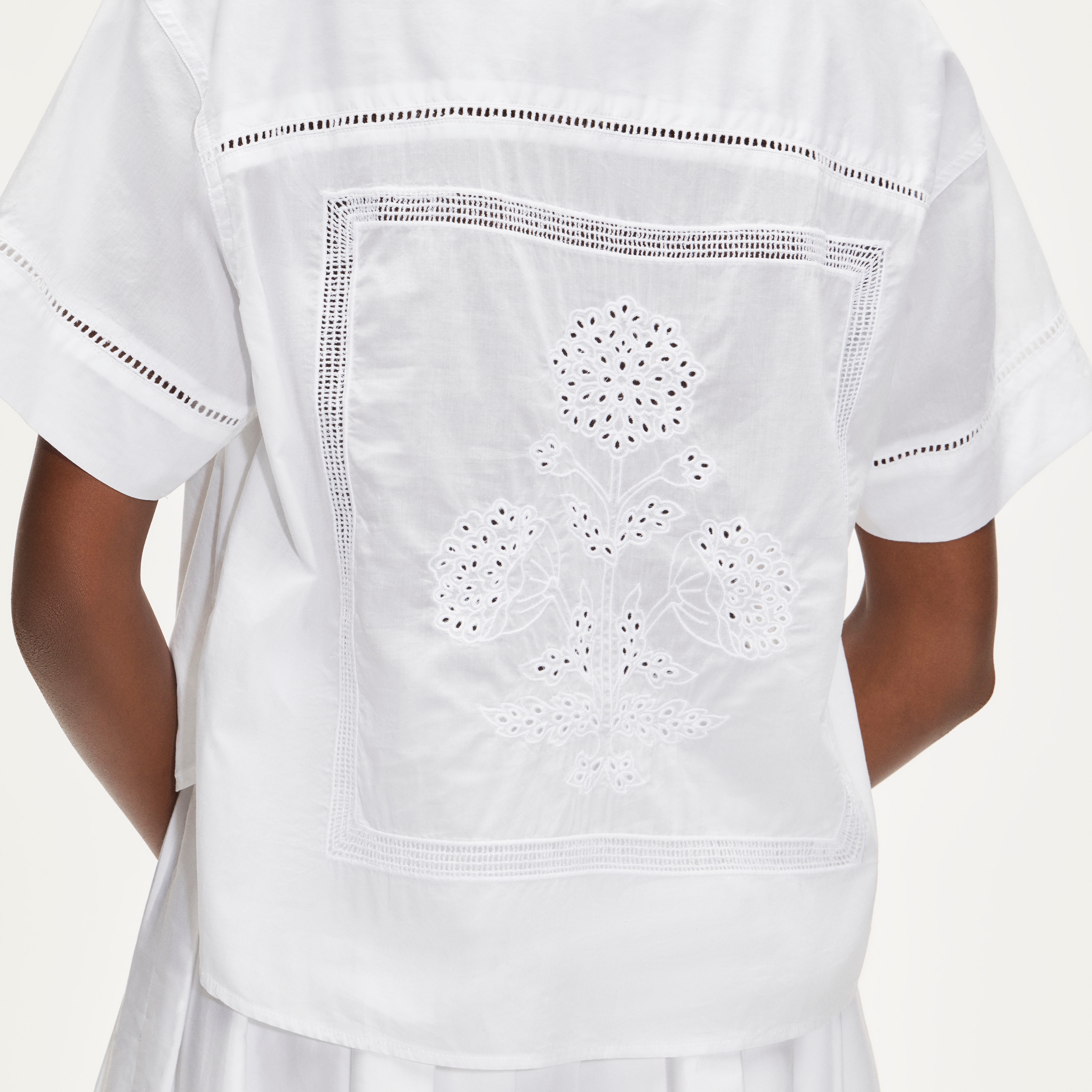 Étienne cropped button-up shirt in eyelet sateen