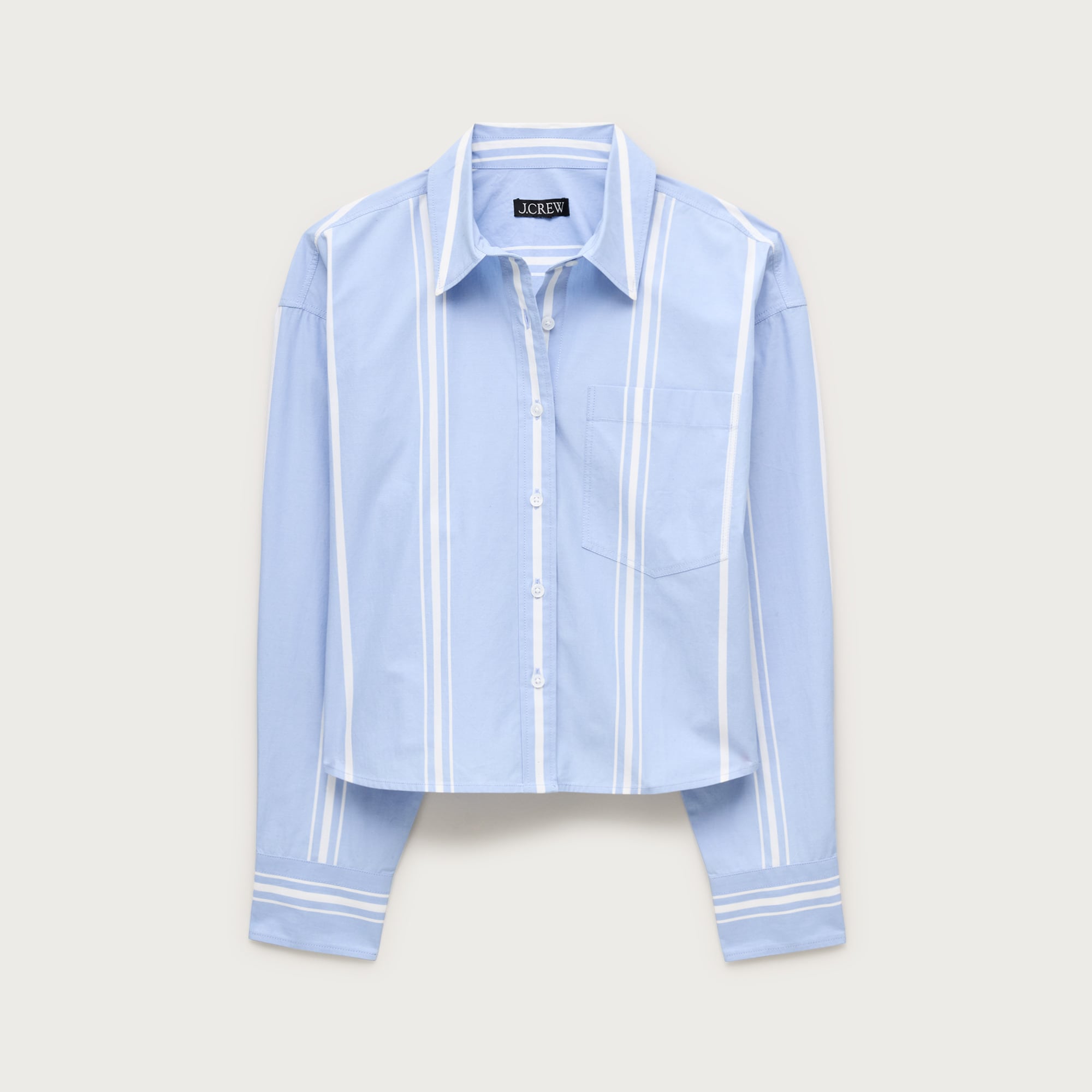 Étienne Cropped Button-up Shirt In Striped Cotton Poplin For Women