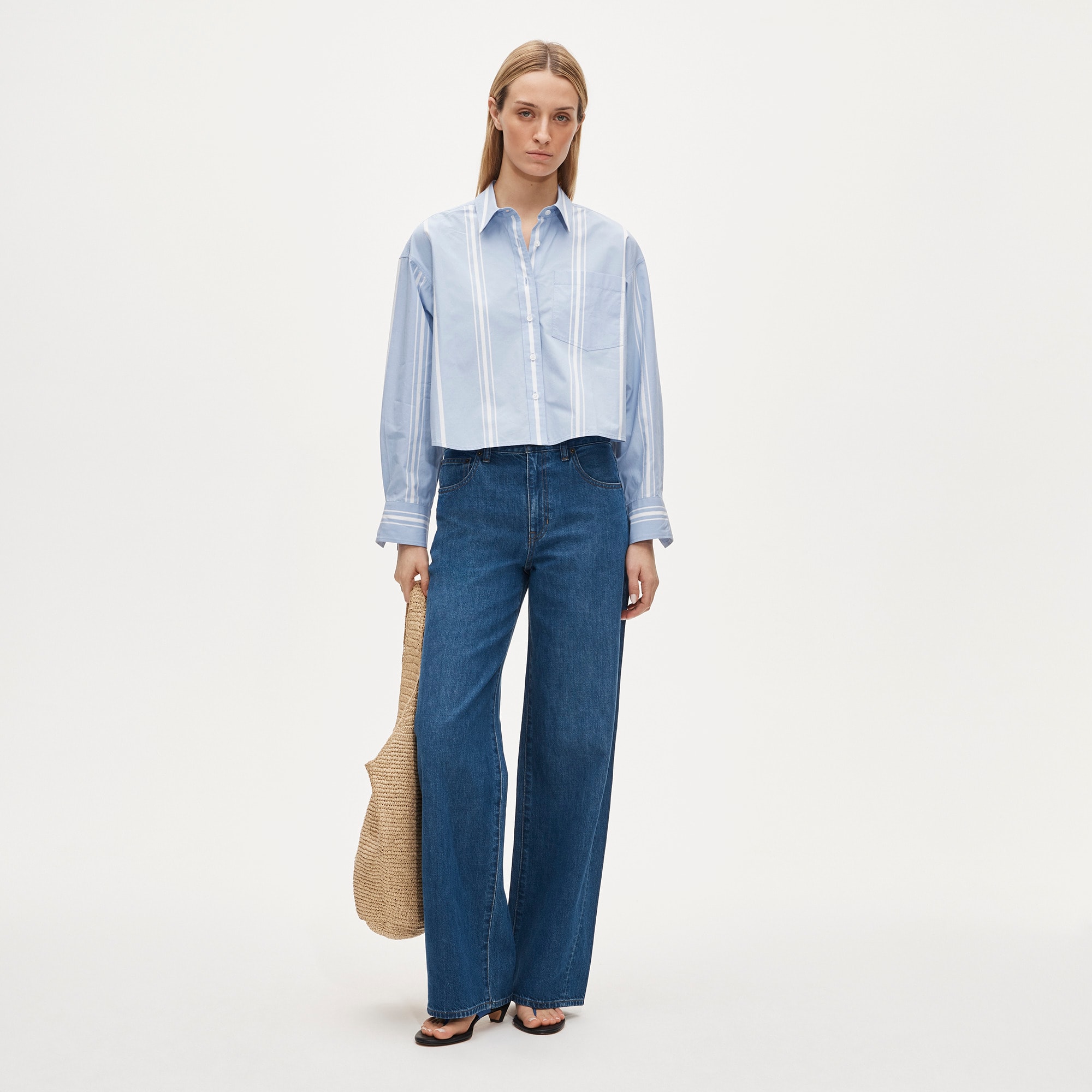 &Eacute;tienne cropped button-up shirt in striped cotton poplin - image 3