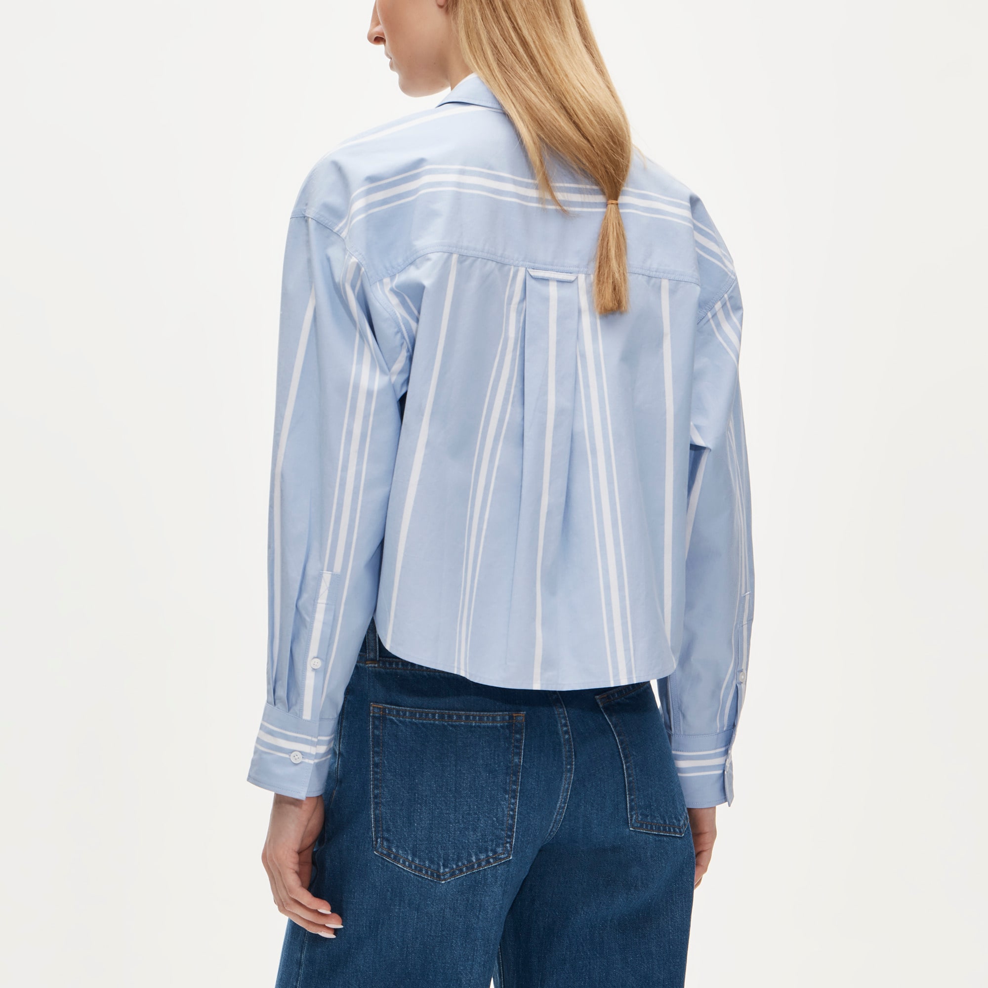 &Eacute;tienne cropped button-up shirt in striped cotton poplin - image 5
