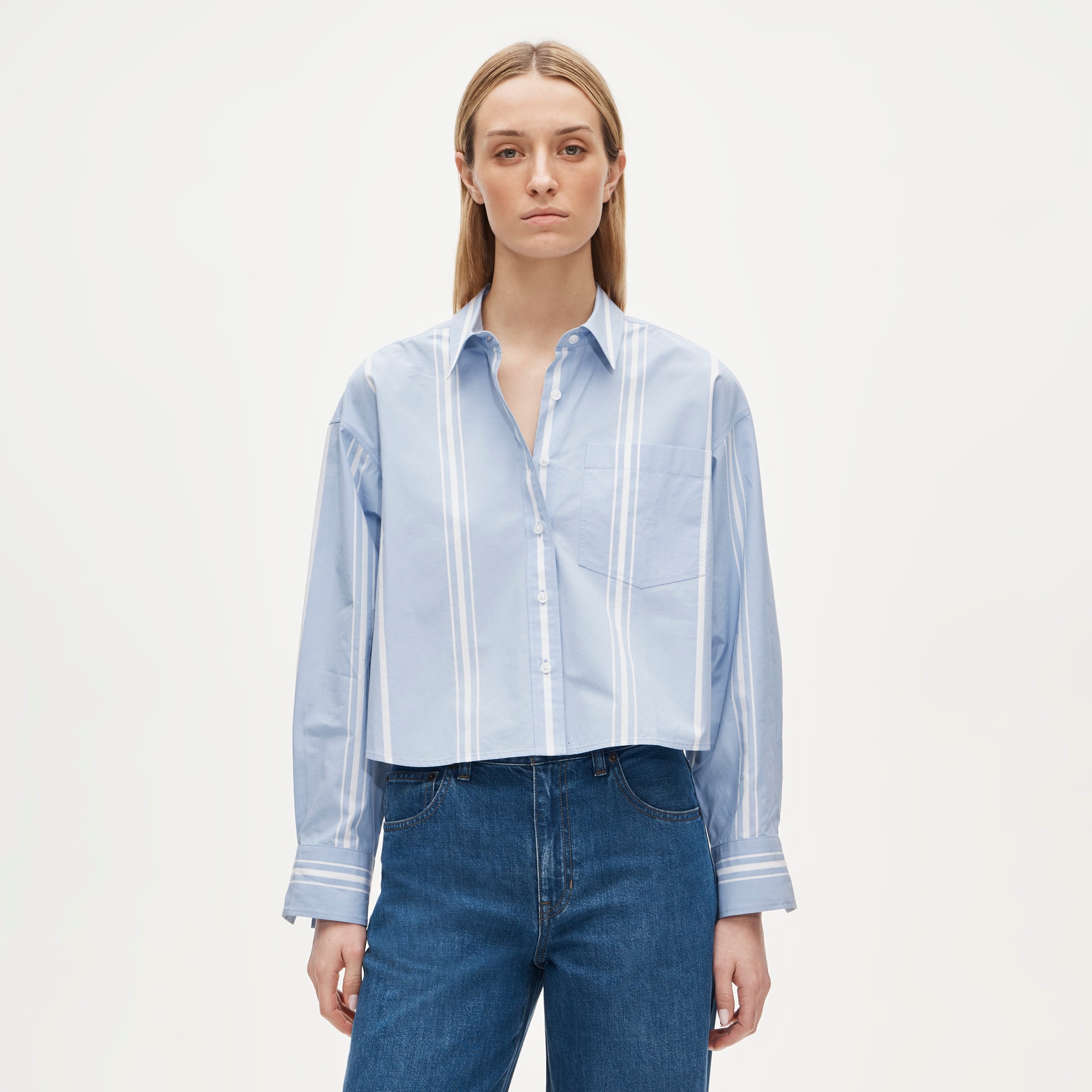 &Eacute;tienne cropped button-up shirt in striped cotton poplin - image 2