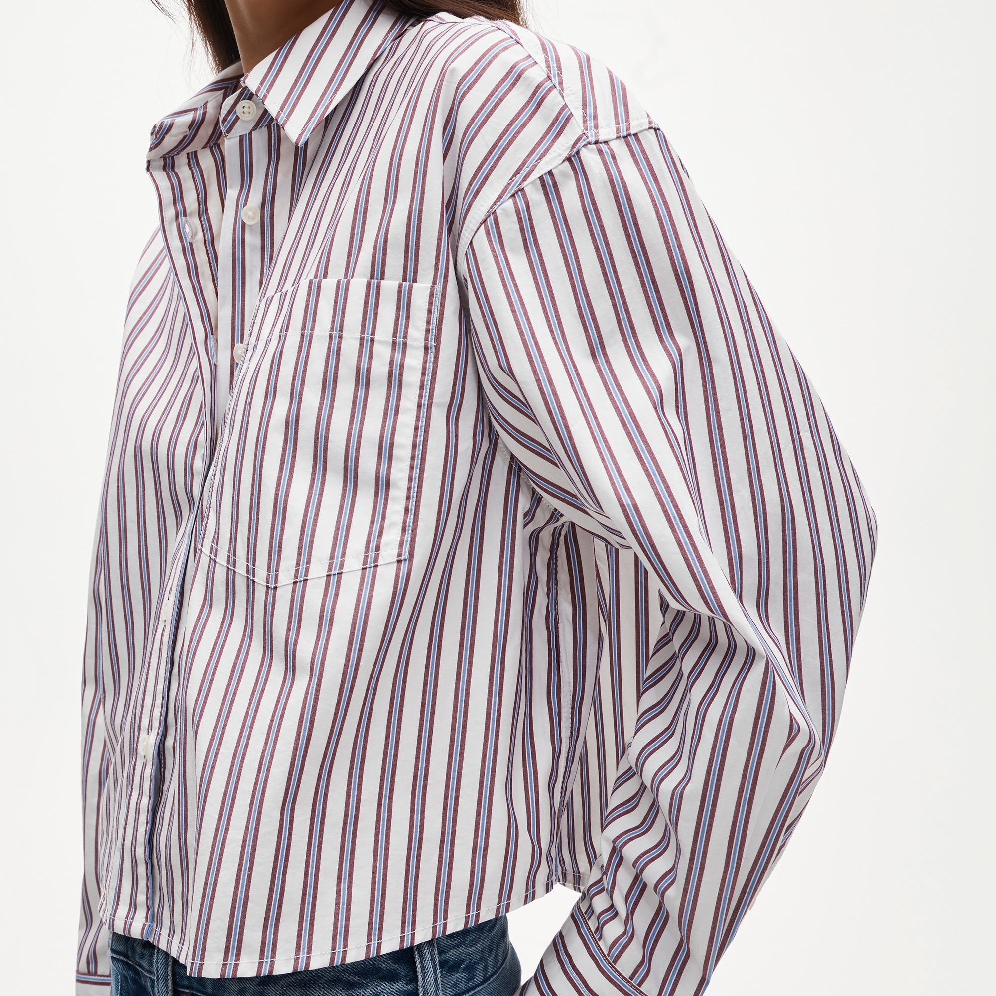 Étienne cropped button-up shirt in striped cotton poplin