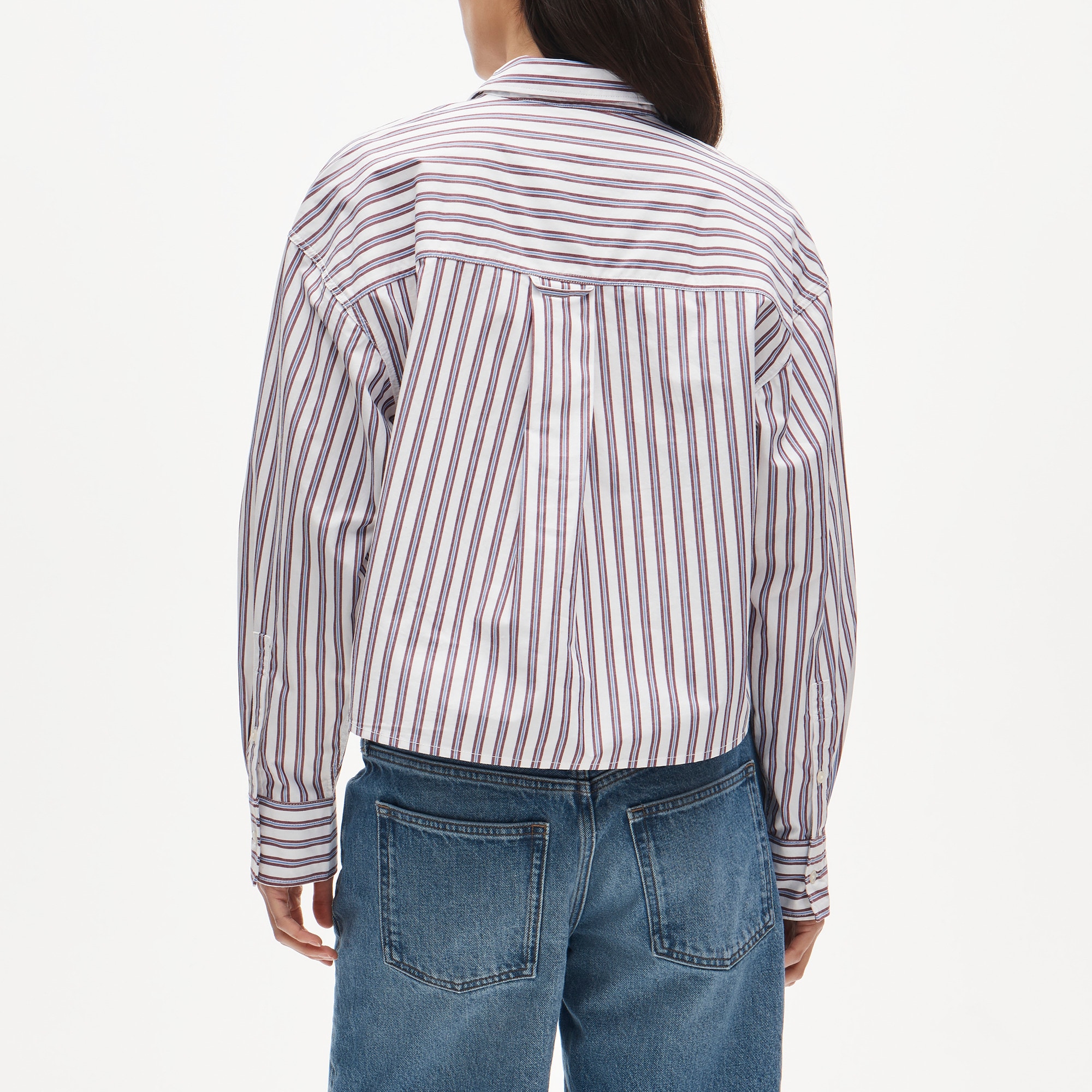 Étienne cropped button-up shirt in striped cotton poplin