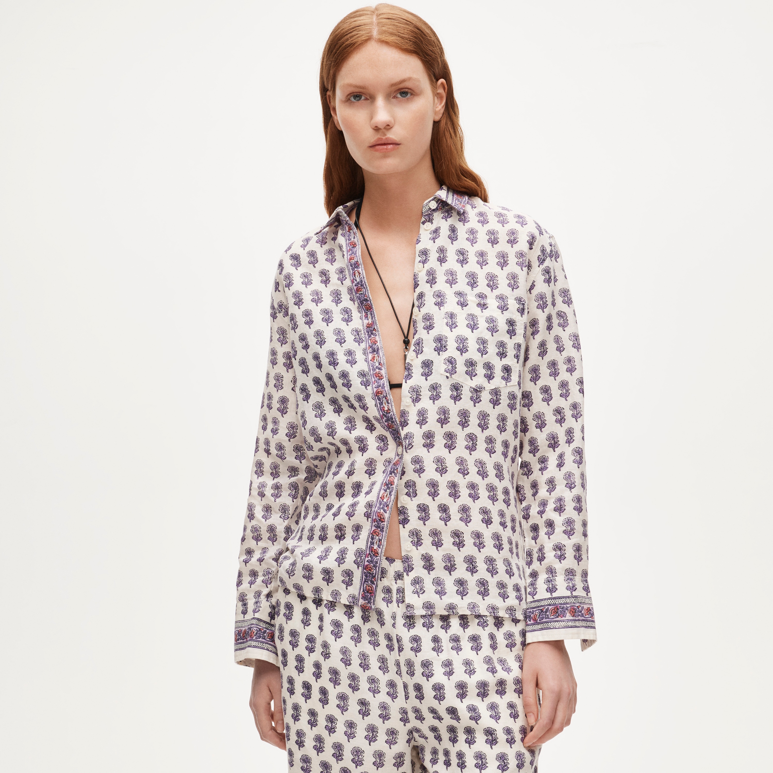 Garçon classic shirt in linen lilac block print