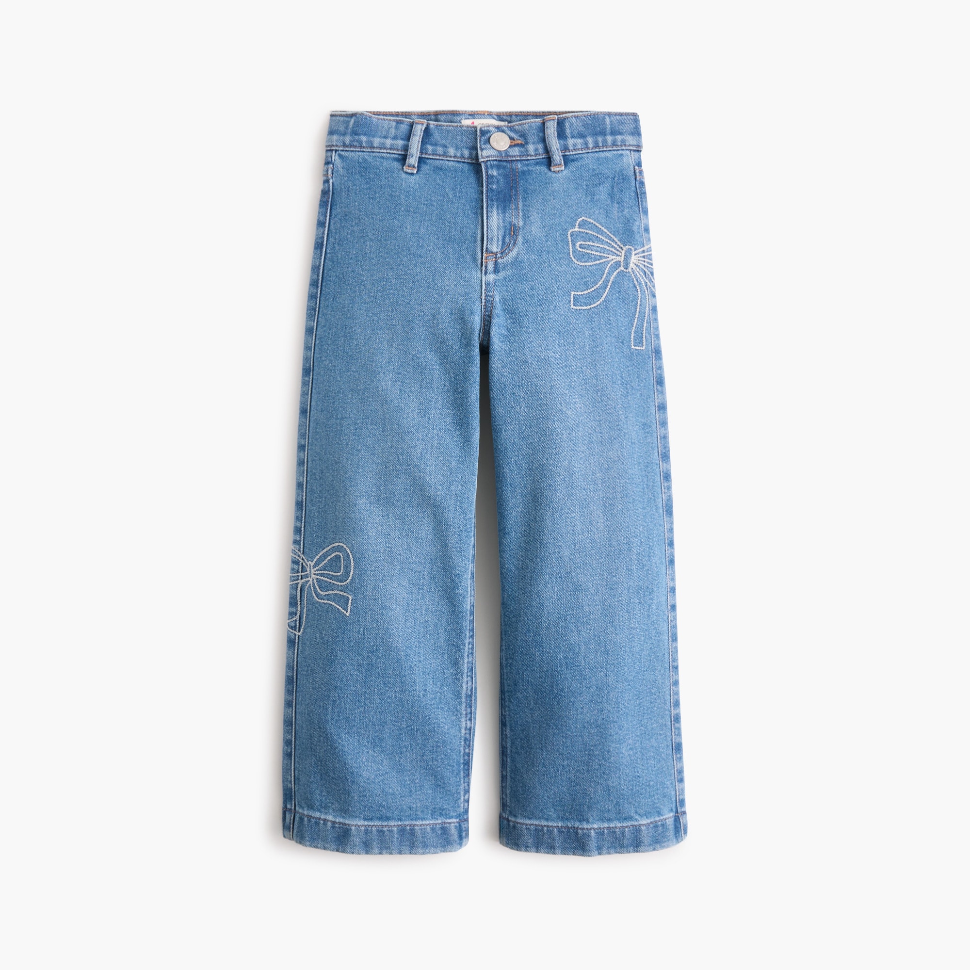 Girls' wide-leg bow jean