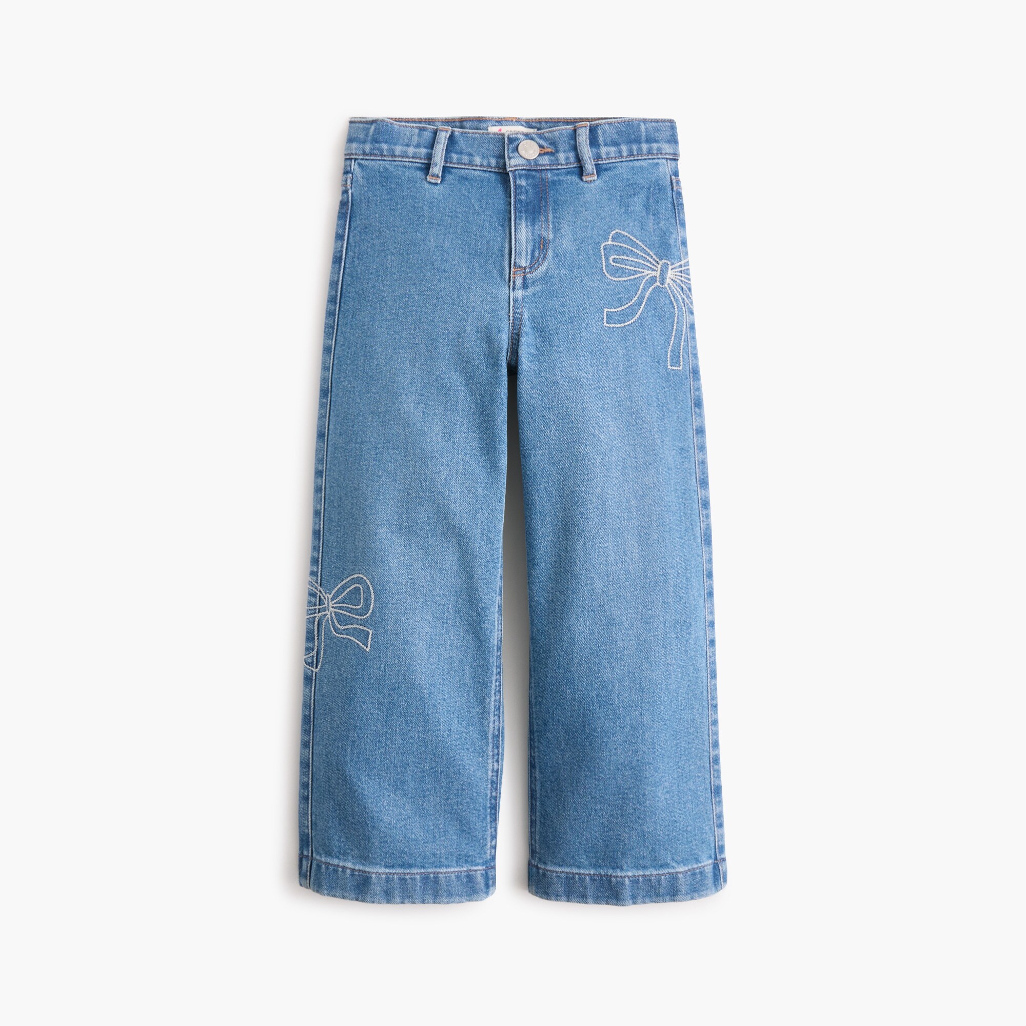 Girls' wide-leg bow jean