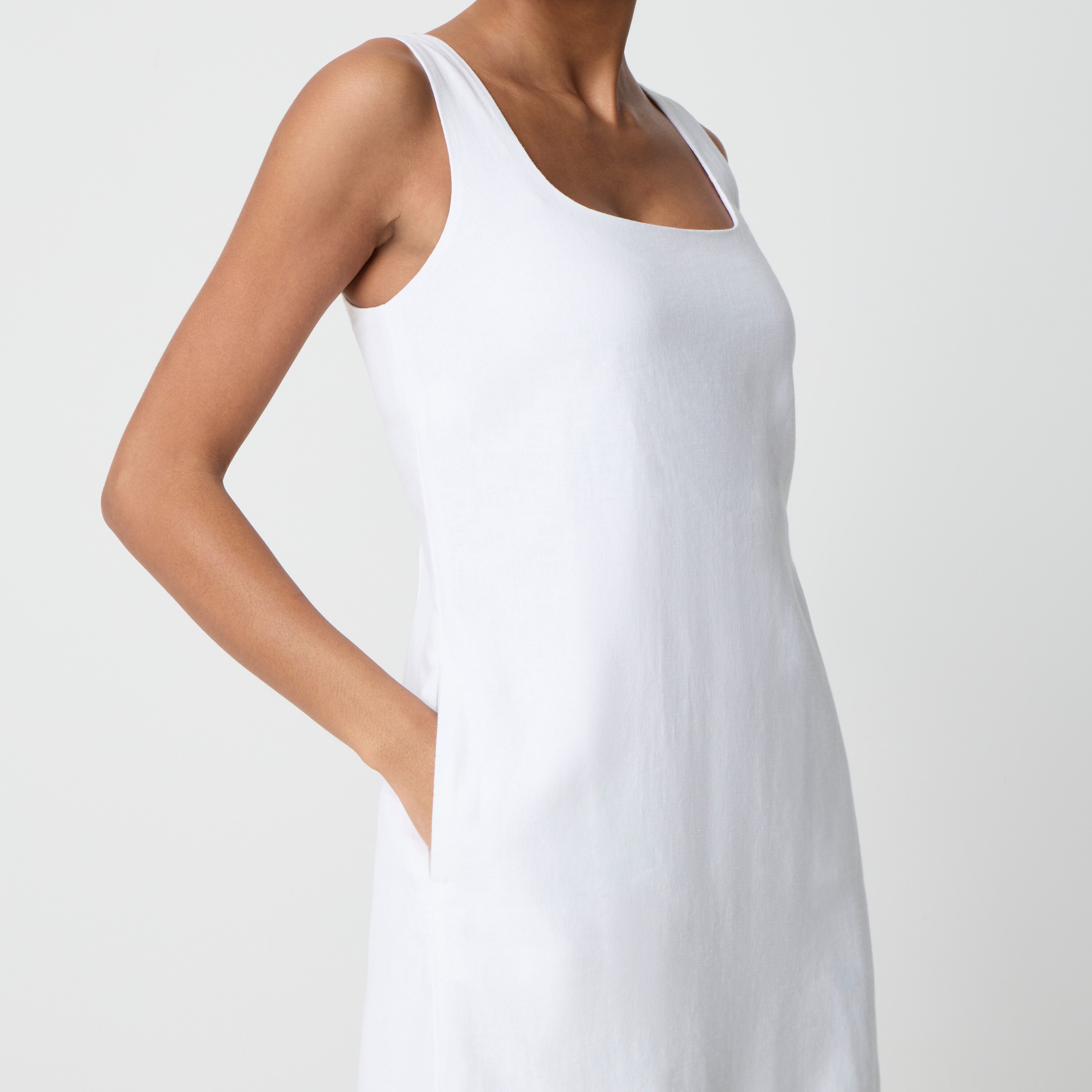 Linen-blend squareneck shift dress