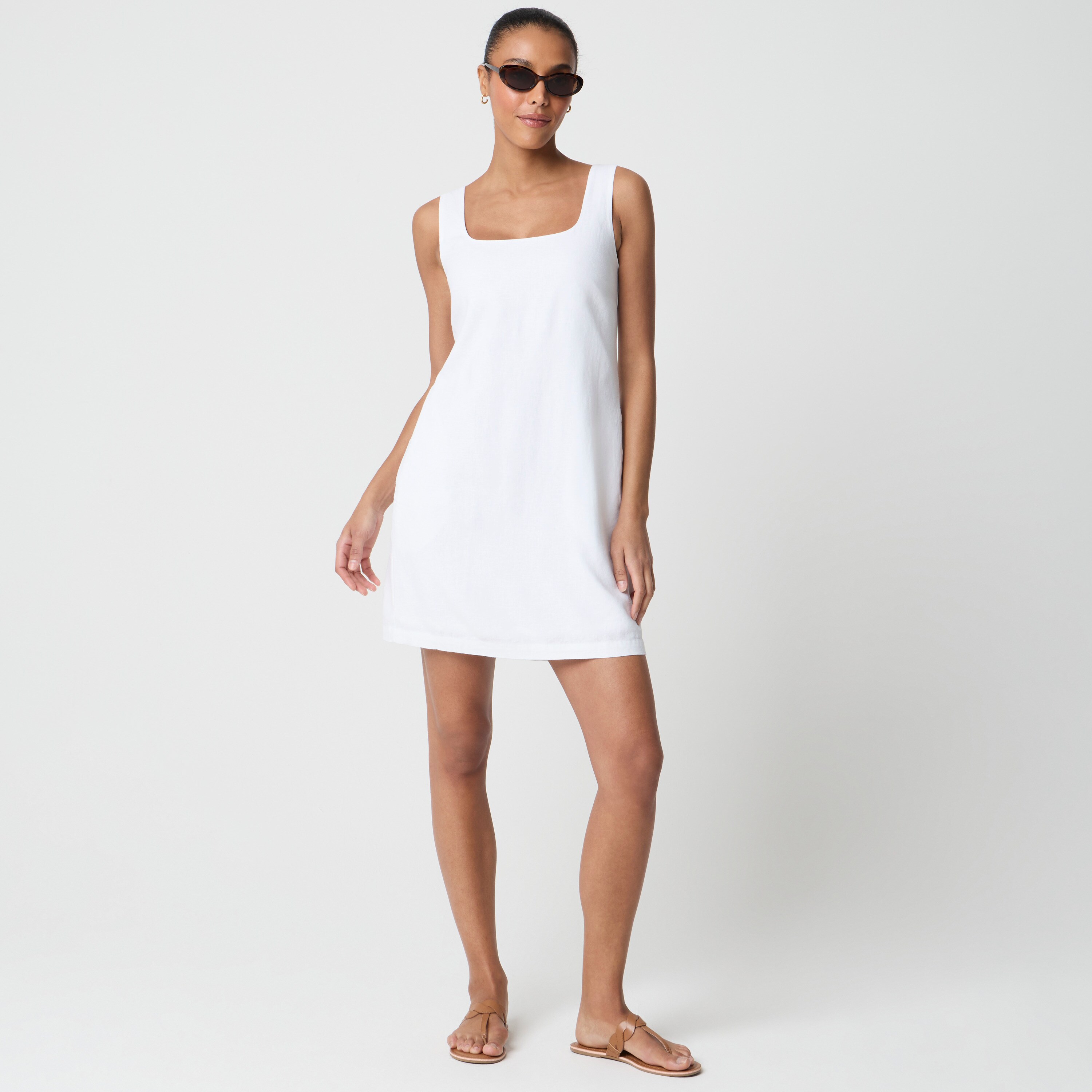 linen blend square neck short sleeve dress Bella Dahl Square Neck Button Front Mini Dress