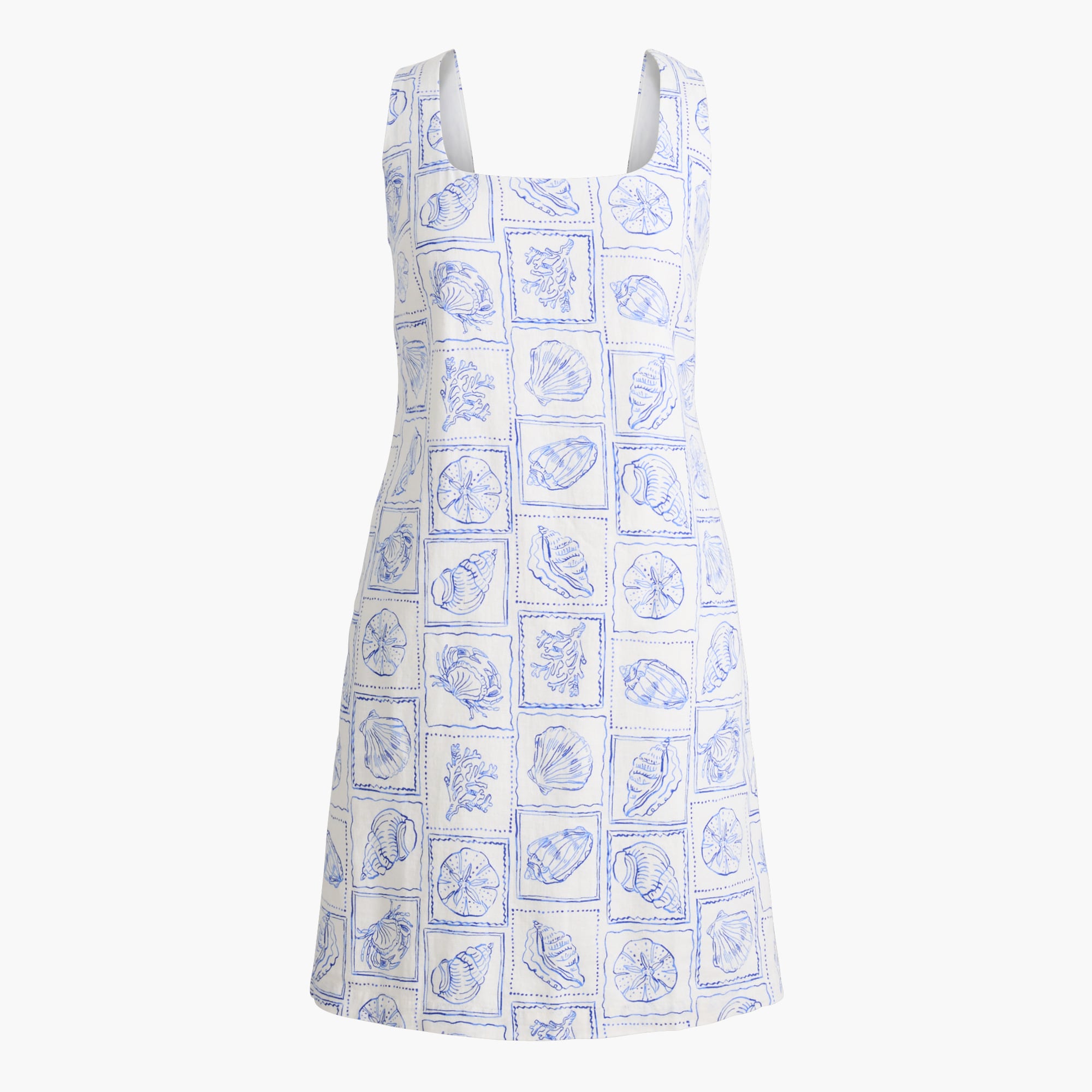 Linen-blend squareneck shift dress