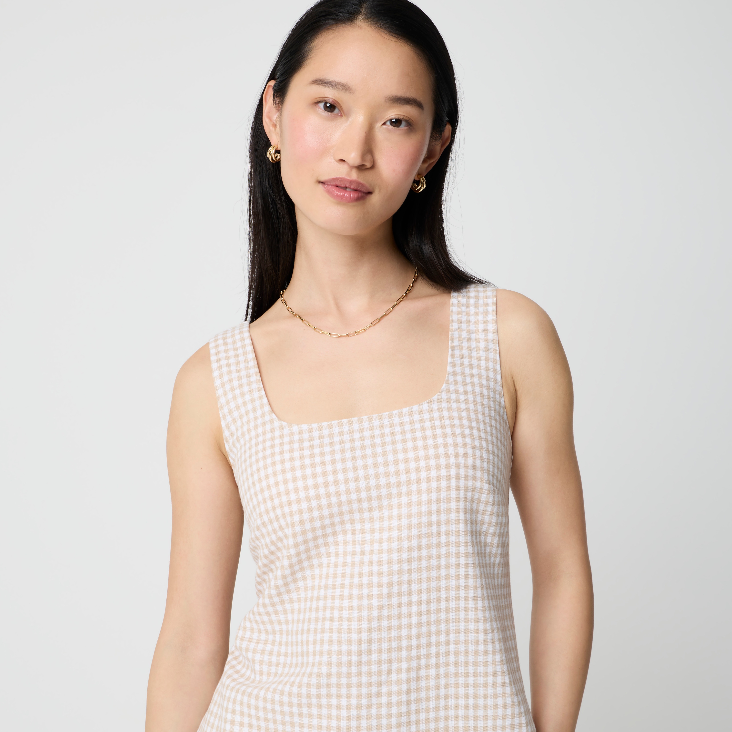 Linen-blend squareneck shift dress
