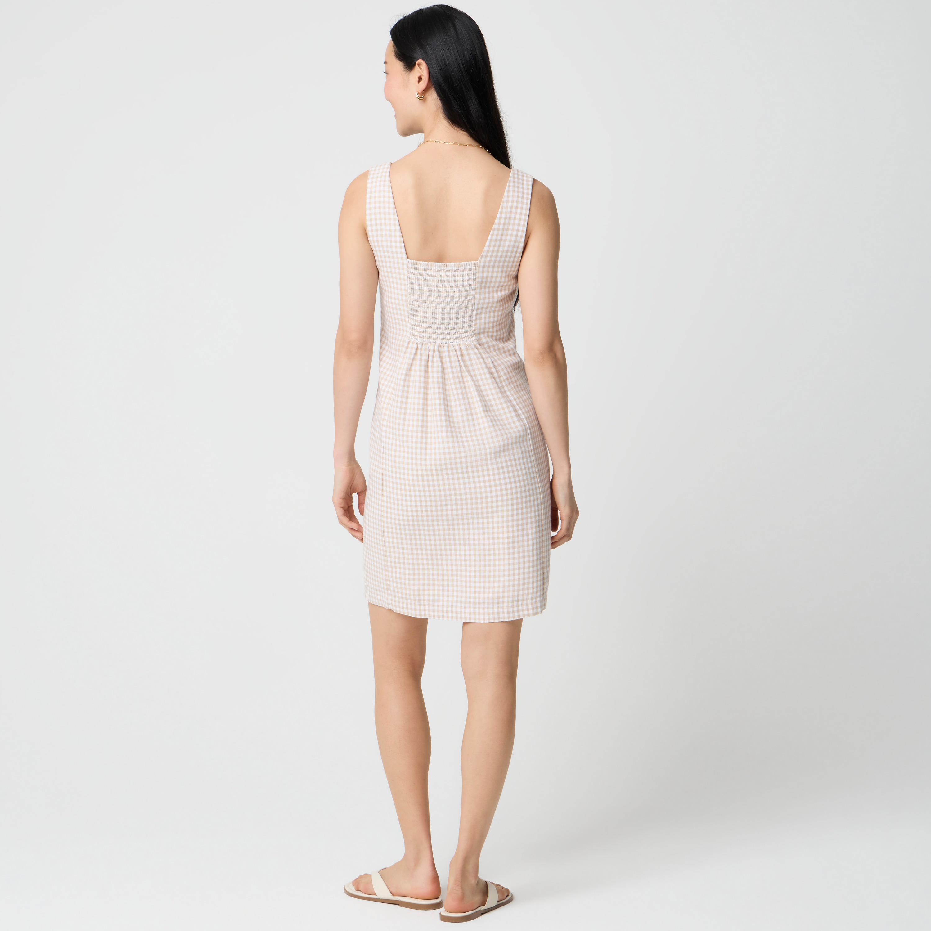 Linen-blend squareneck shift dress