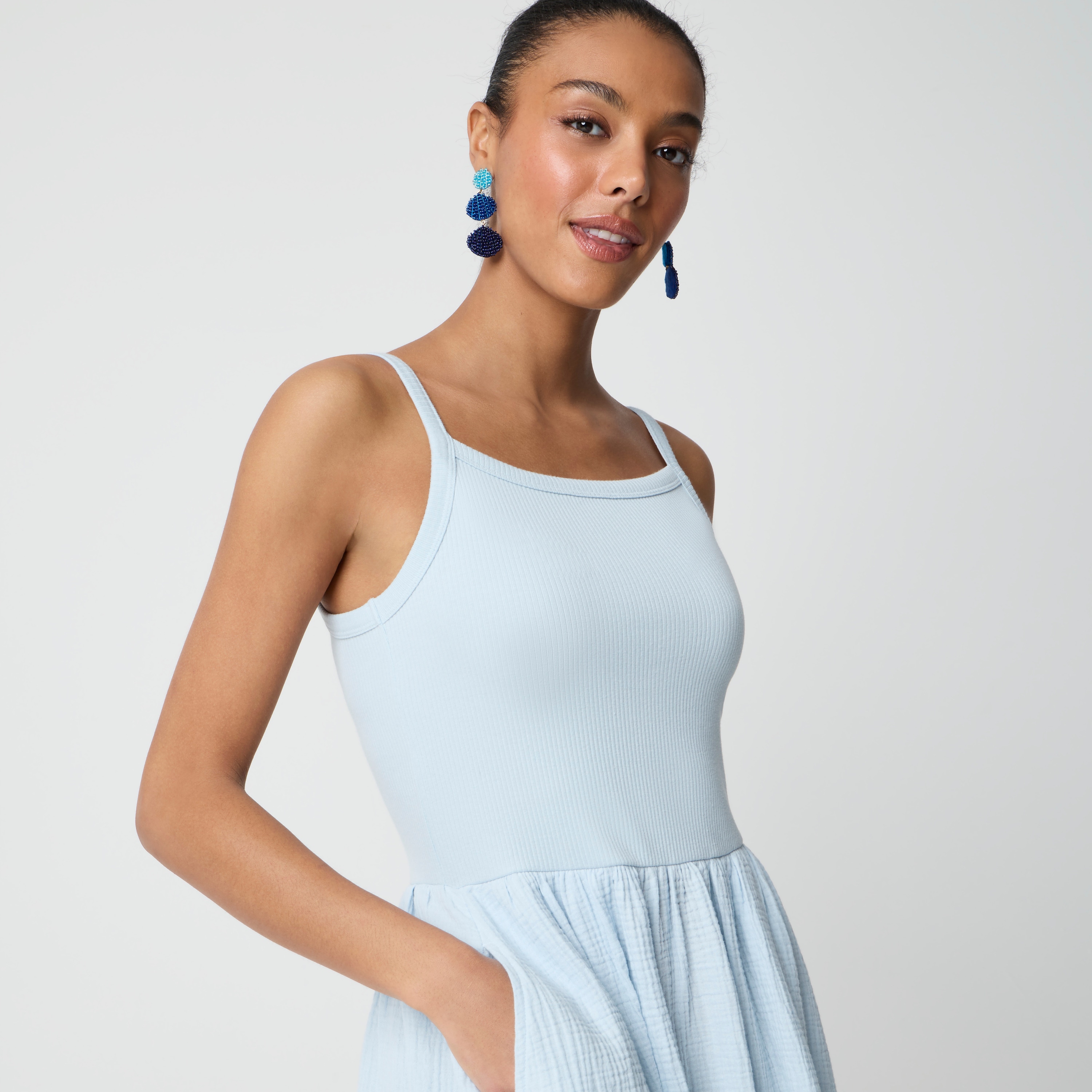 Gauze mixed-media midi dress