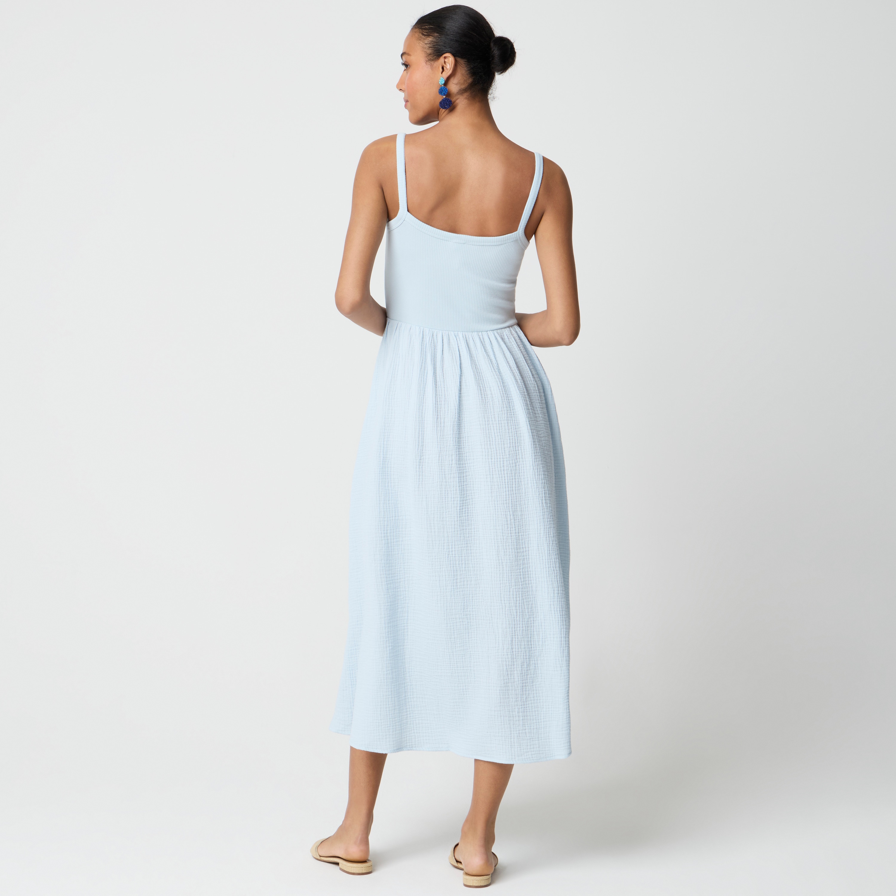 Gauze mixed-media midi dress