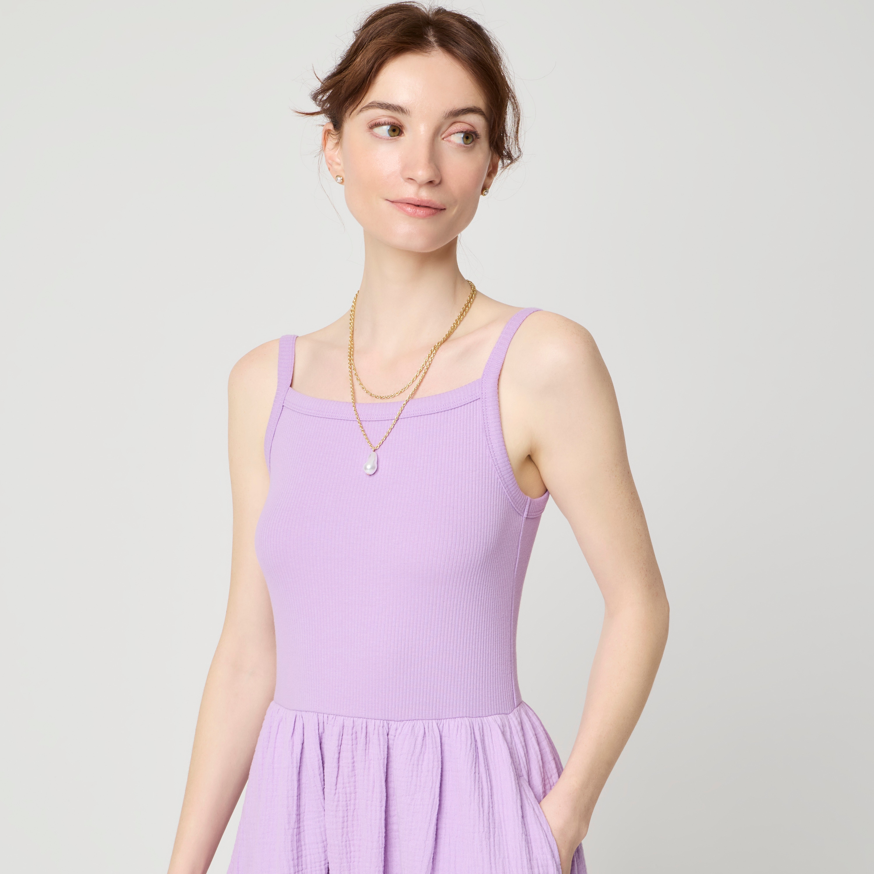 Gauze mixed-media midi dress