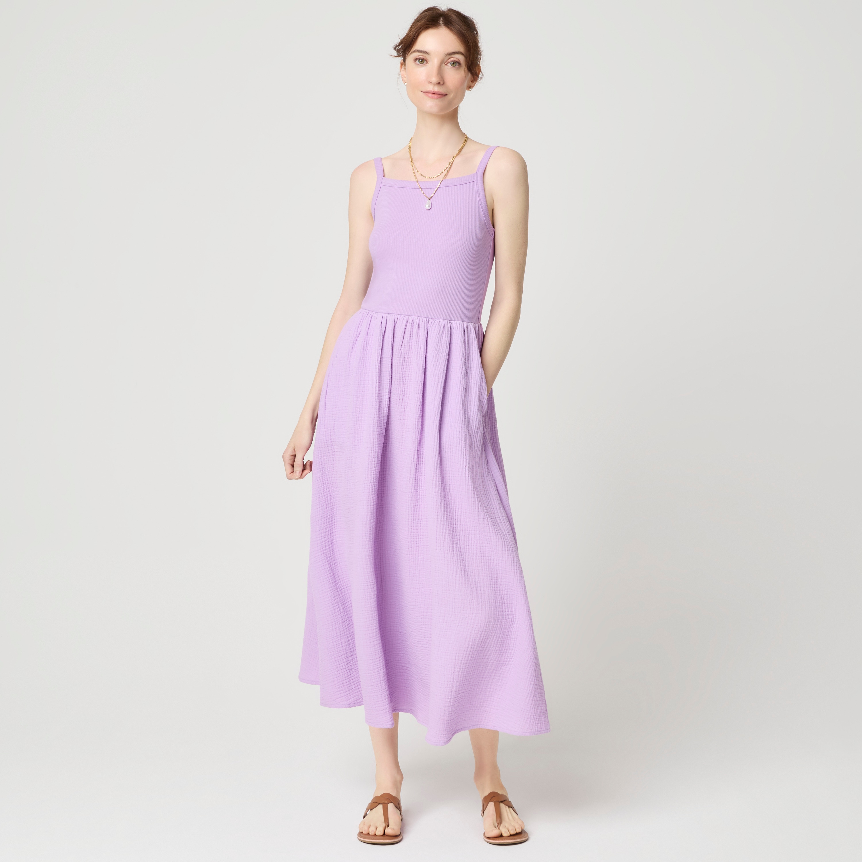 Gauze mixed-media midi dress
