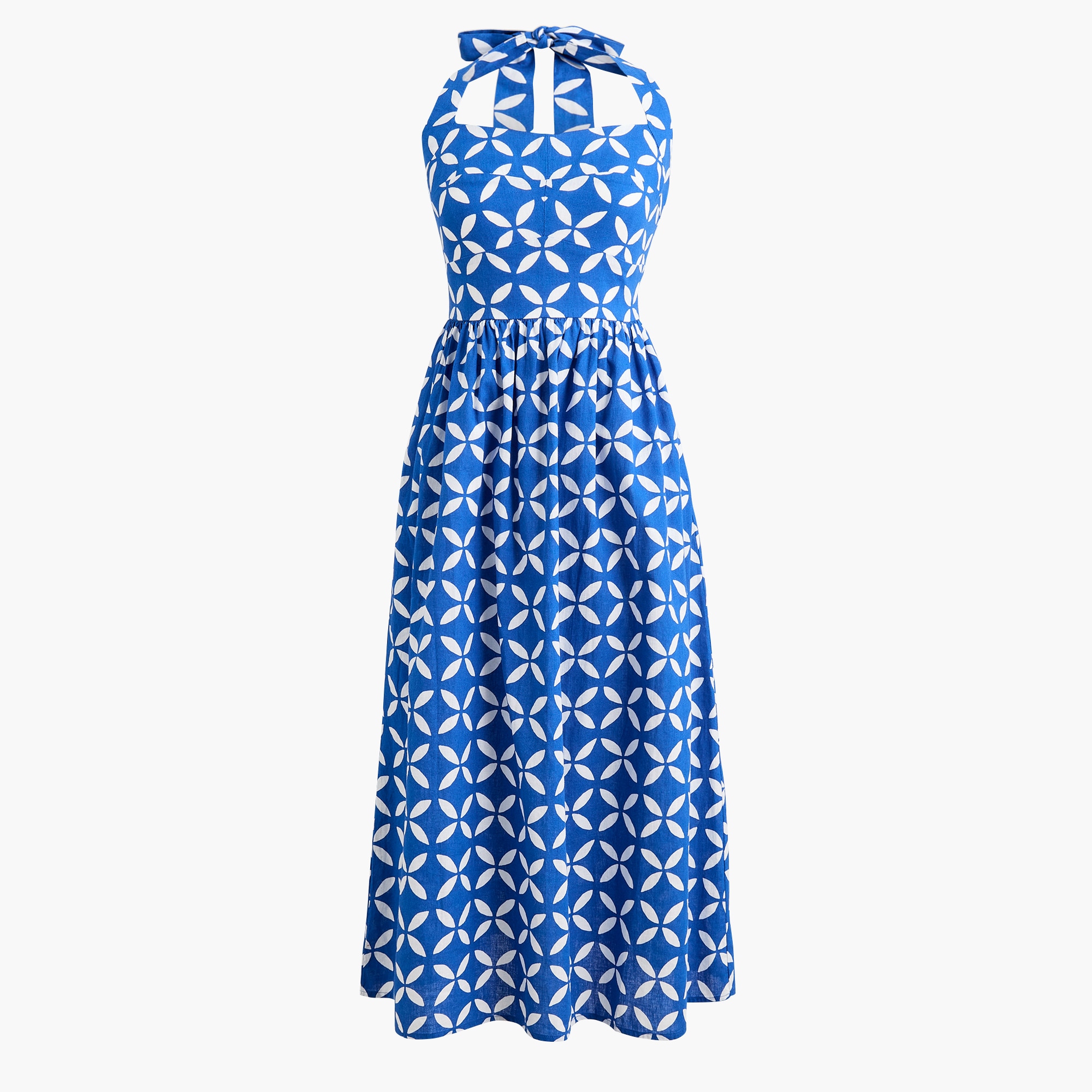 Linen-blend halter midi dress