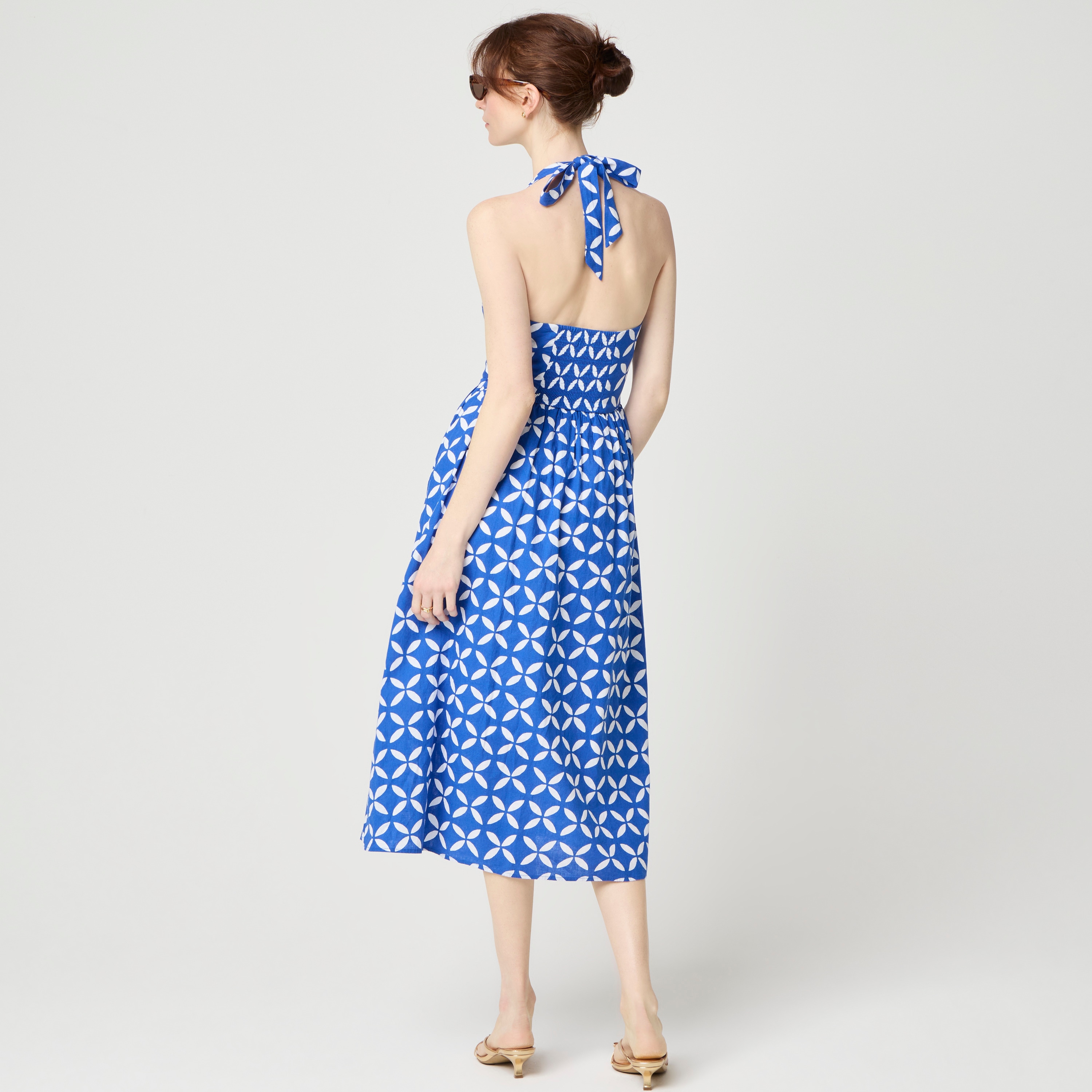Linen-blend halter midi dress