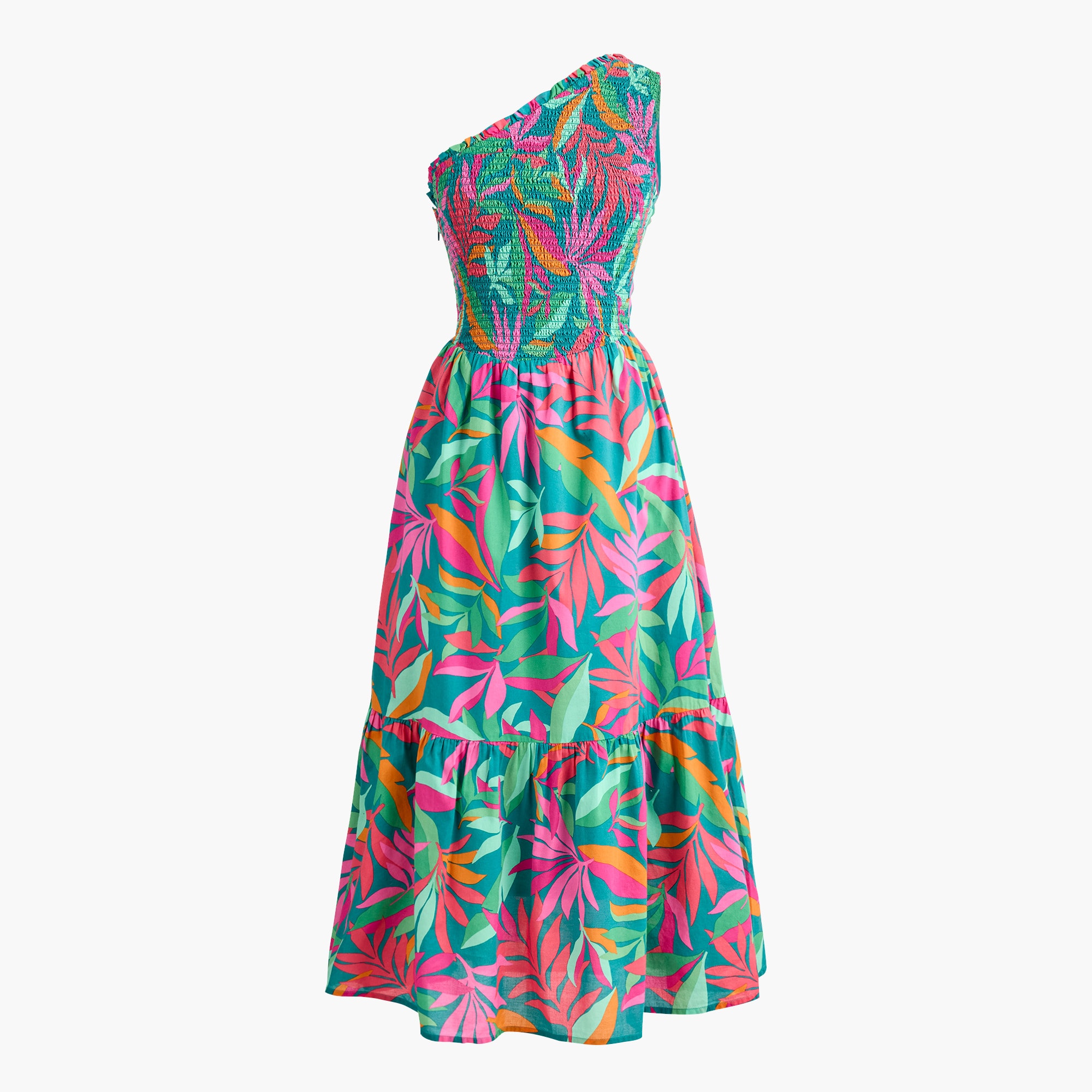 One-shoulder smocked midi dress