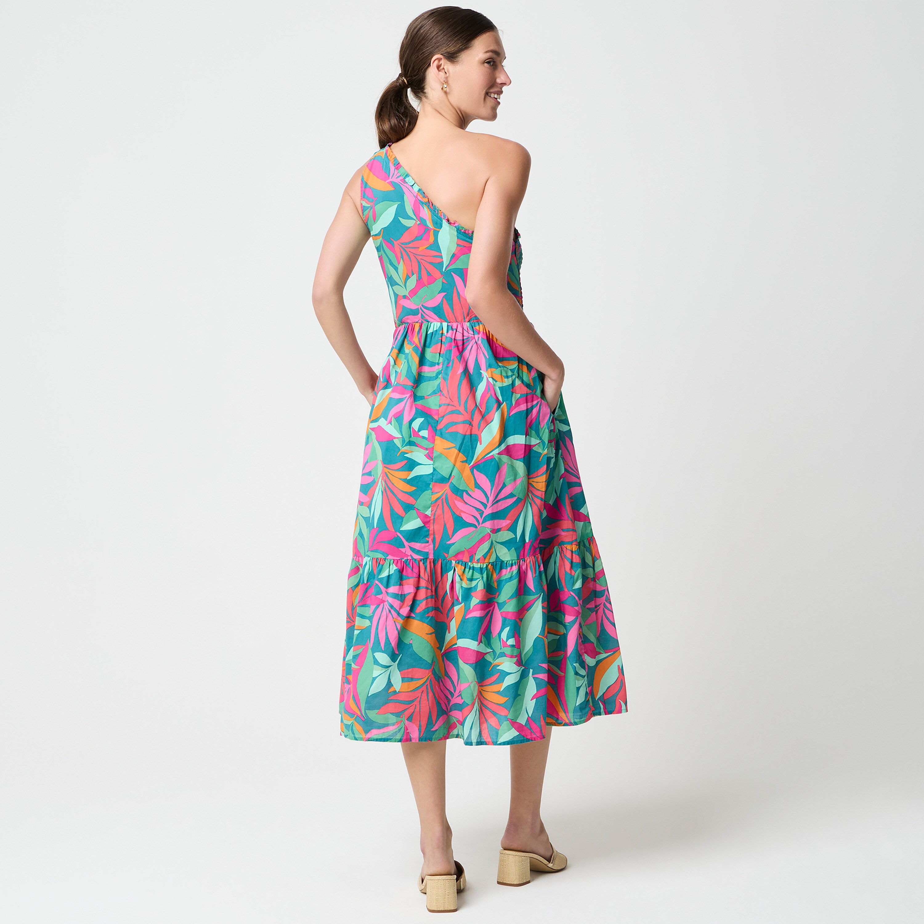 One-shoulder smocked midi dress
