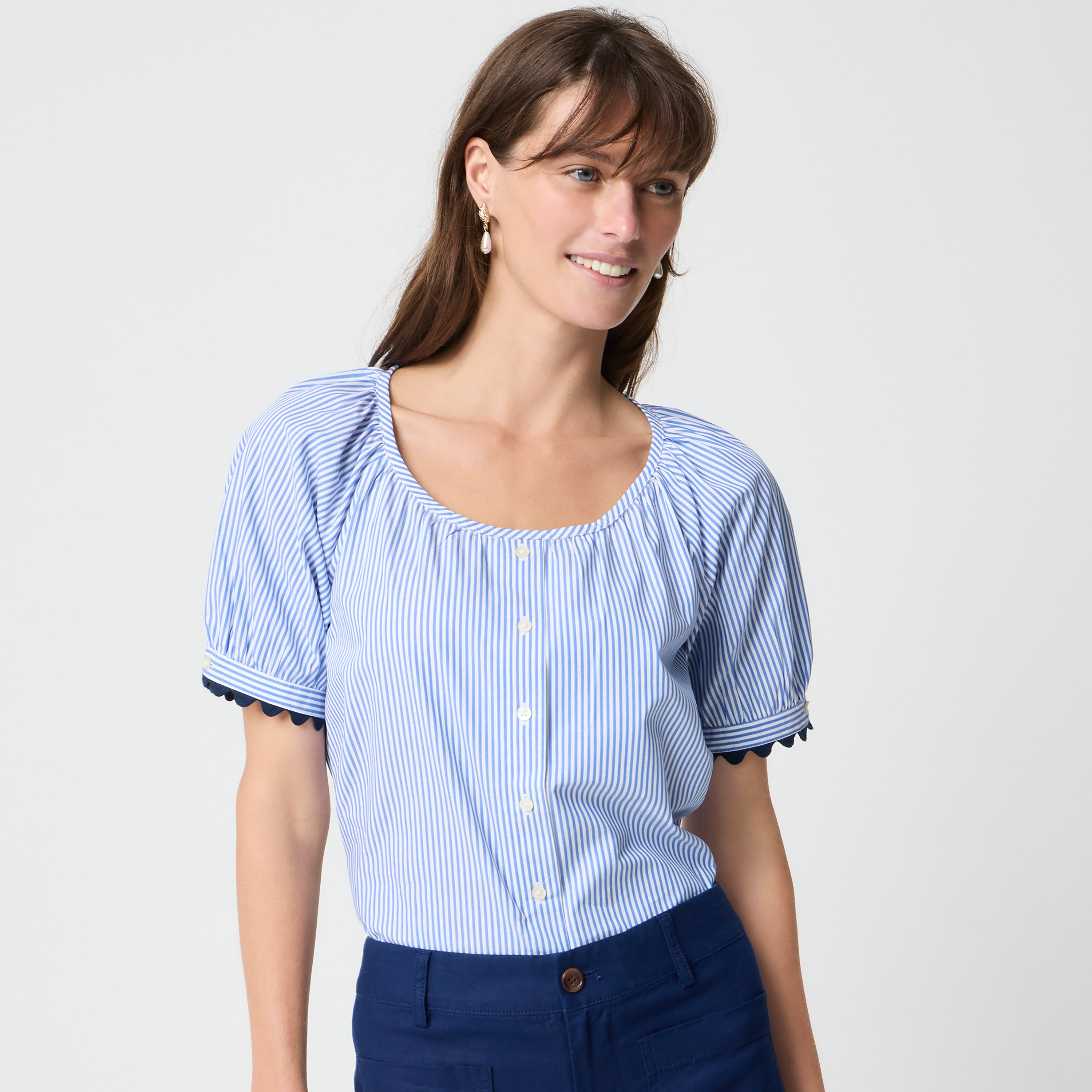 Striped short-sleeve button-up shirt