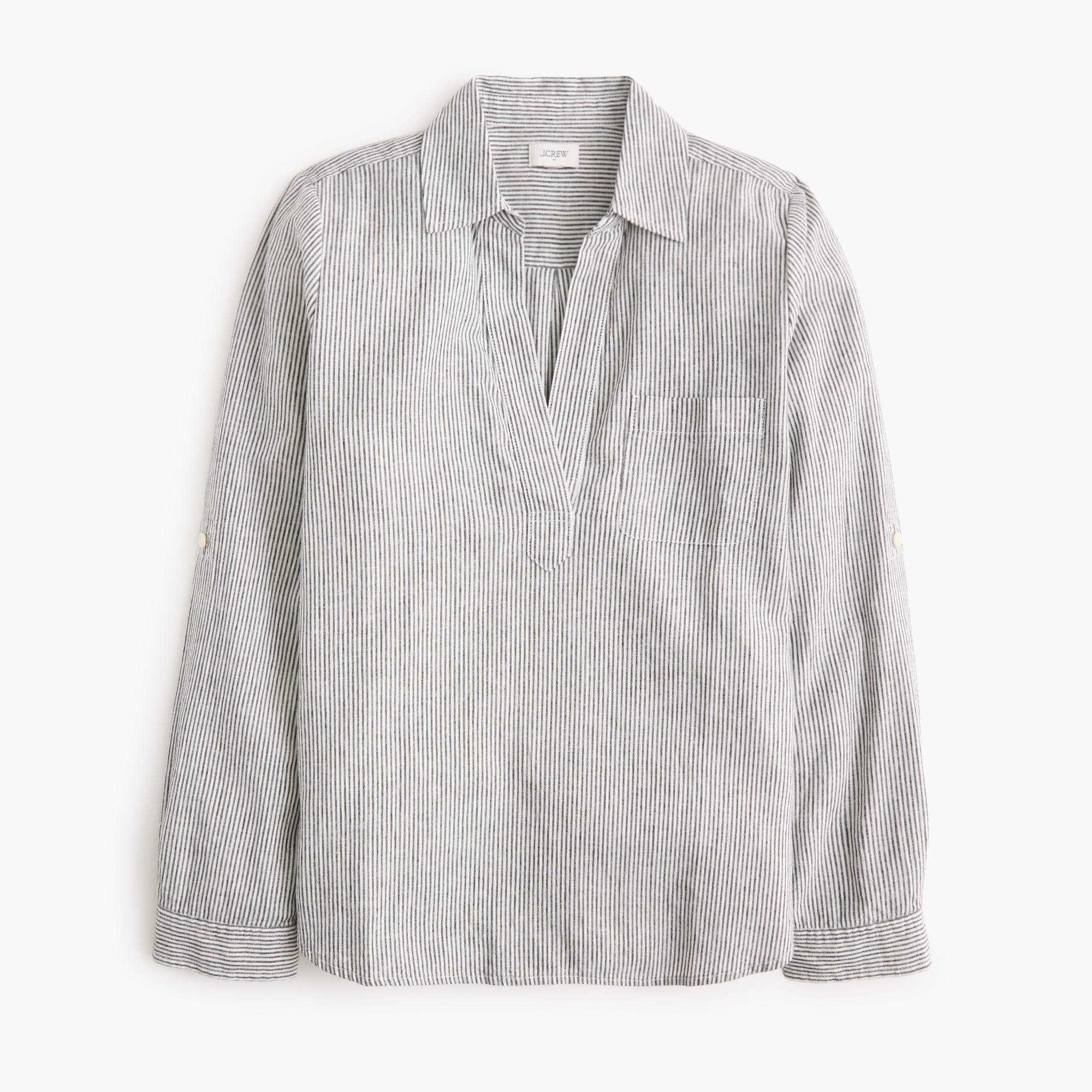 Striped linen-blend popover top